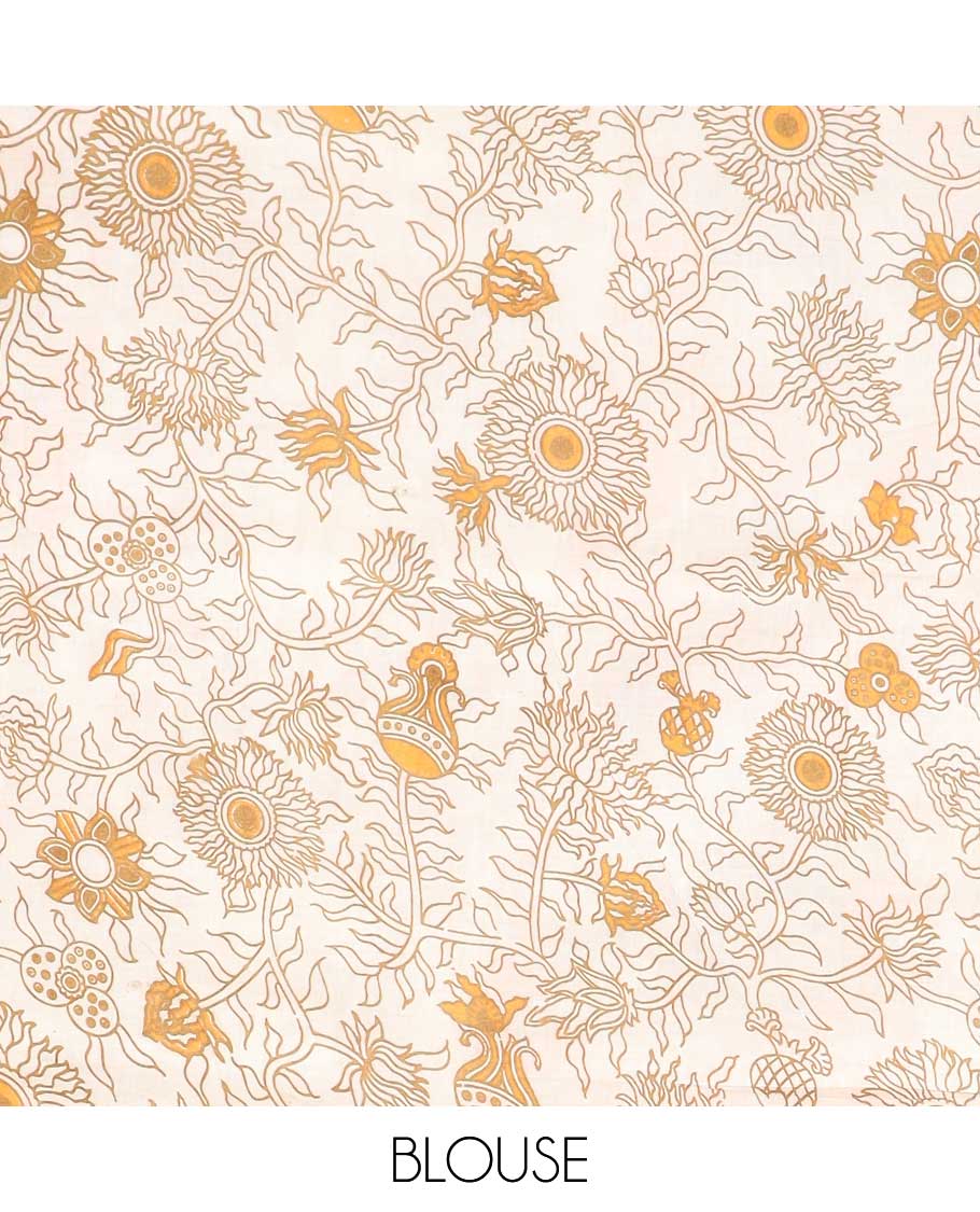 Pothys Orange intricately machine-printed kalamkari cotton saree, self-border & contrast pallu of floral print - view 2