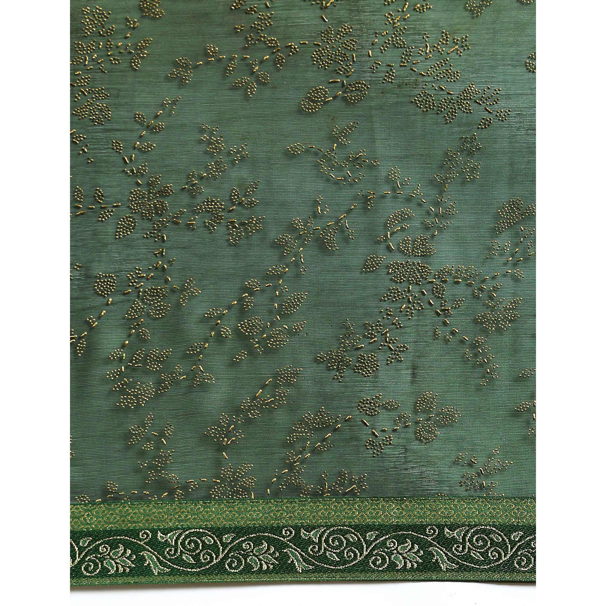 BlackTree green-floral-foil-printed-shimmer-saree - view 6