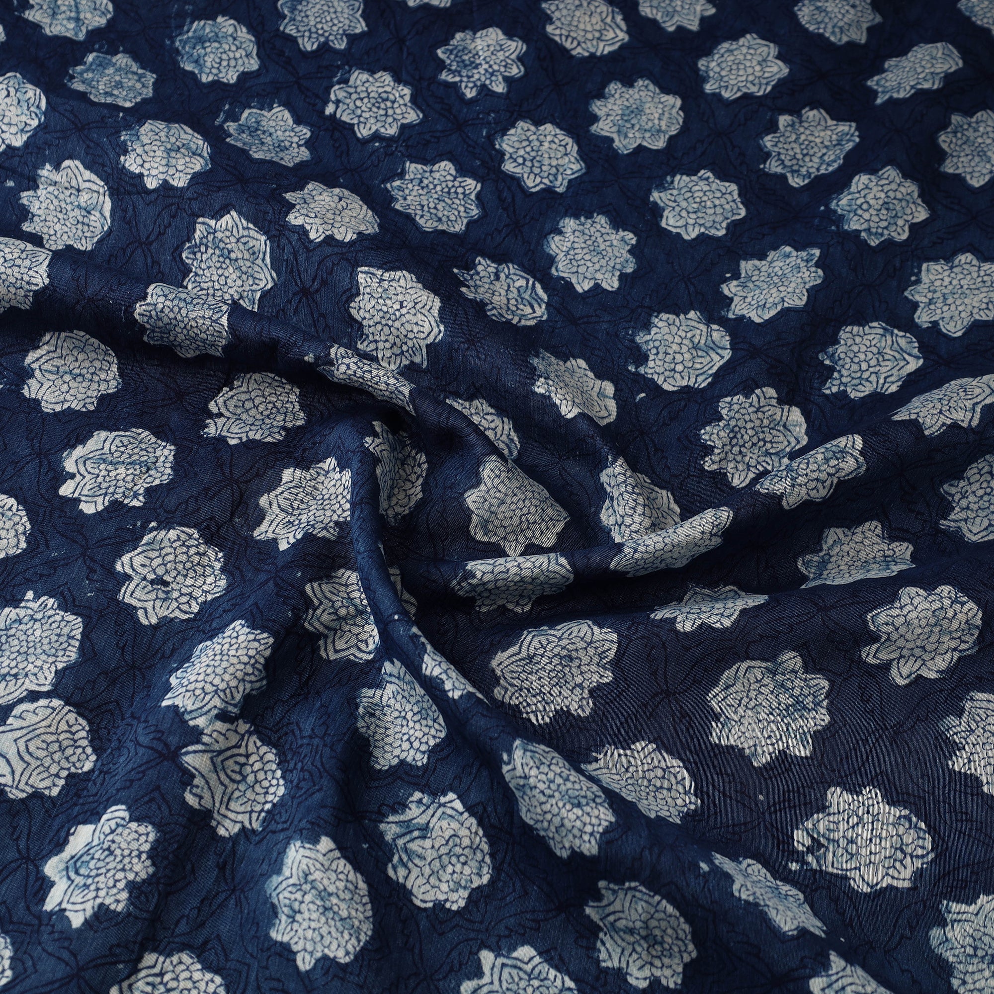 HAVELI CHRONICLES Blue - Hand Block Print Chanderi Silk Bagru Fabric 15 - view 3