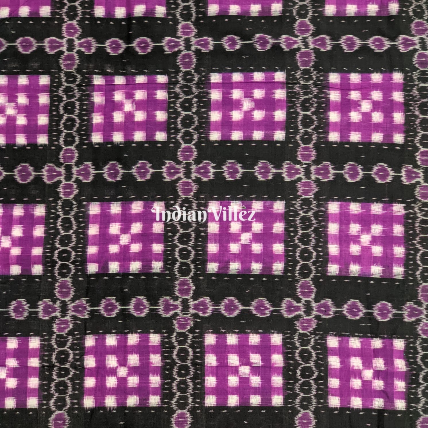 IndianVillèz Black Purple Pasapali Theme Sambalpuri Ikat Cotton Fabric - view 2