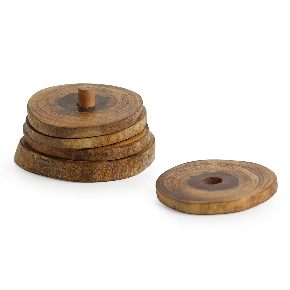 EXCLUSIVELANE 'Stack-Circles of Wood' Log Handcrafted Coasters With Stand (Set Of 4) - view 3