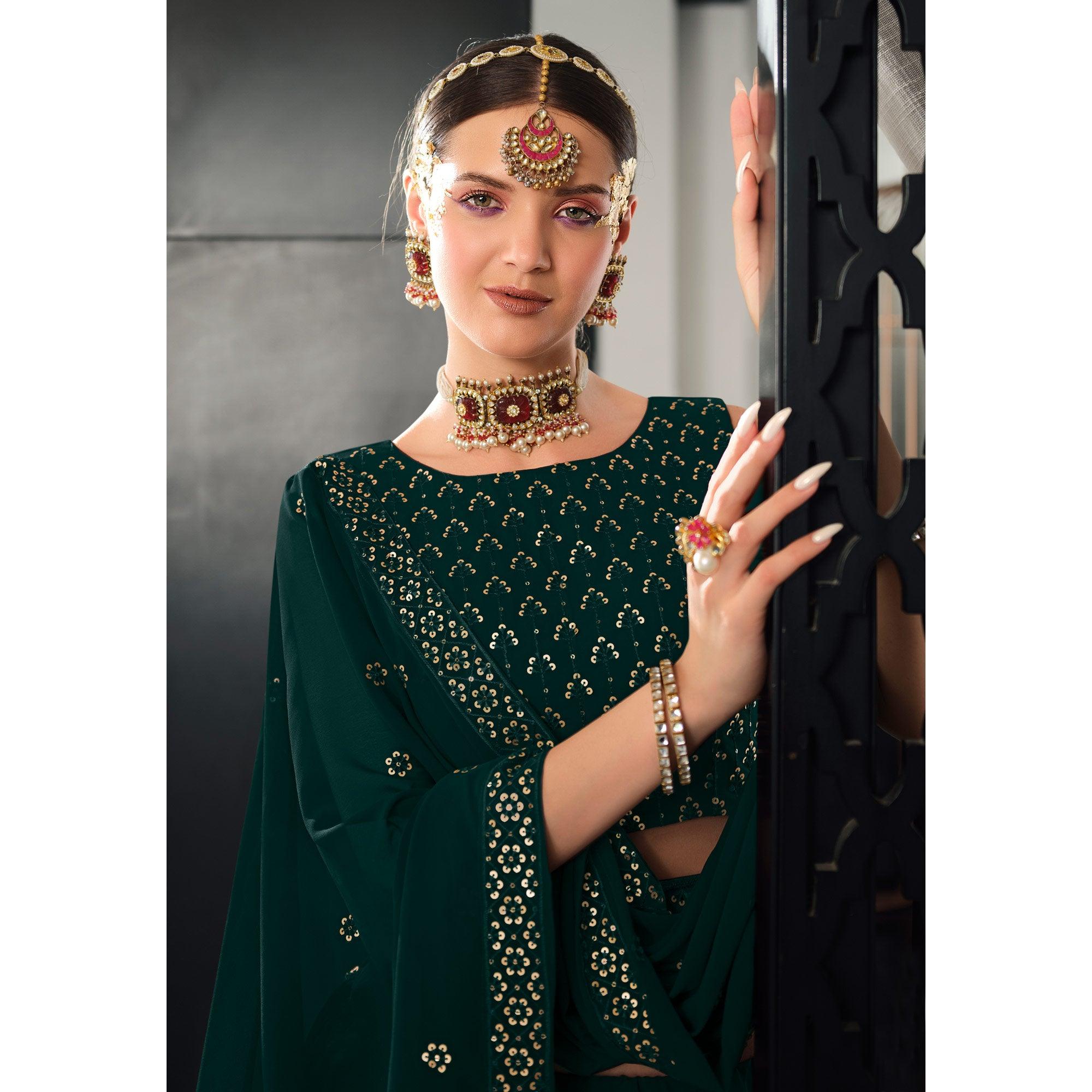 Peachmode Bottle Green Sequins Embroidered Georgette Lehenga Choli - view 4
