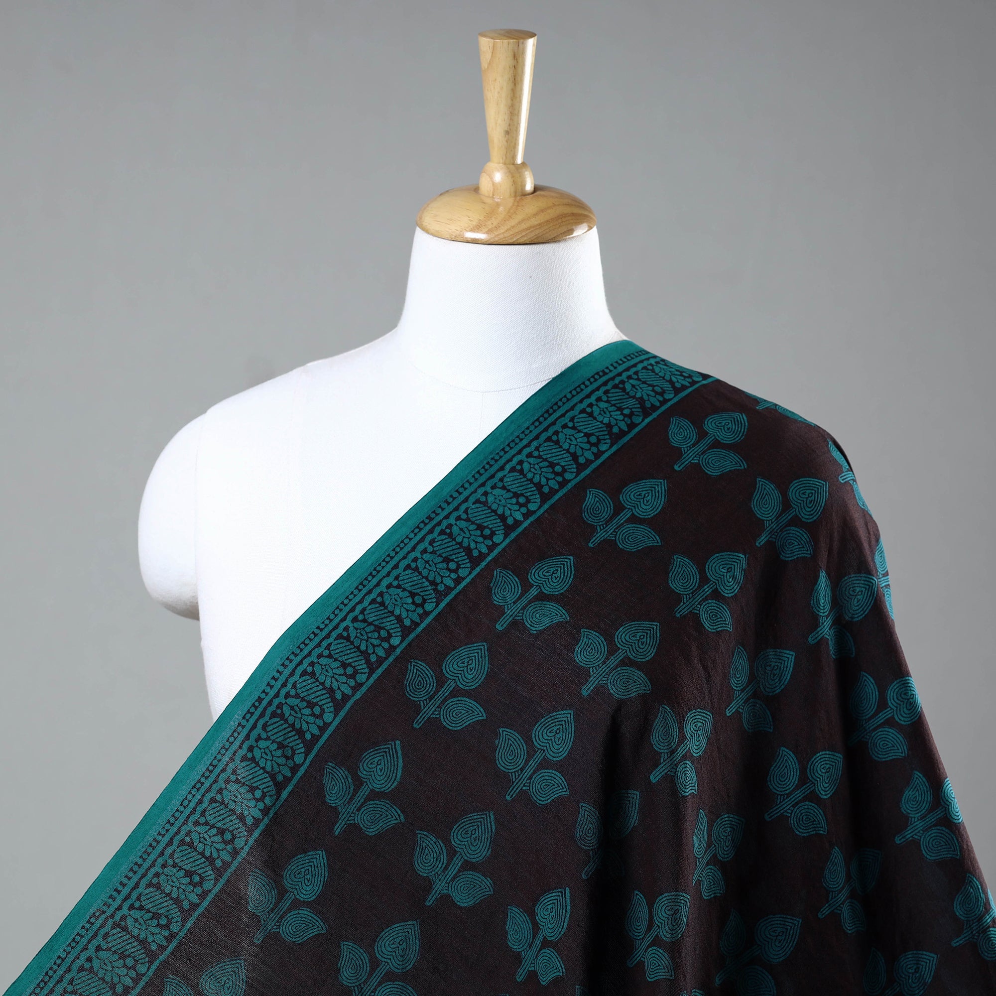 BAGH PRINTS BY UMAR FARUK KHATRI Black - Chanderi Silk Handloom Bagh Block Print Fabric