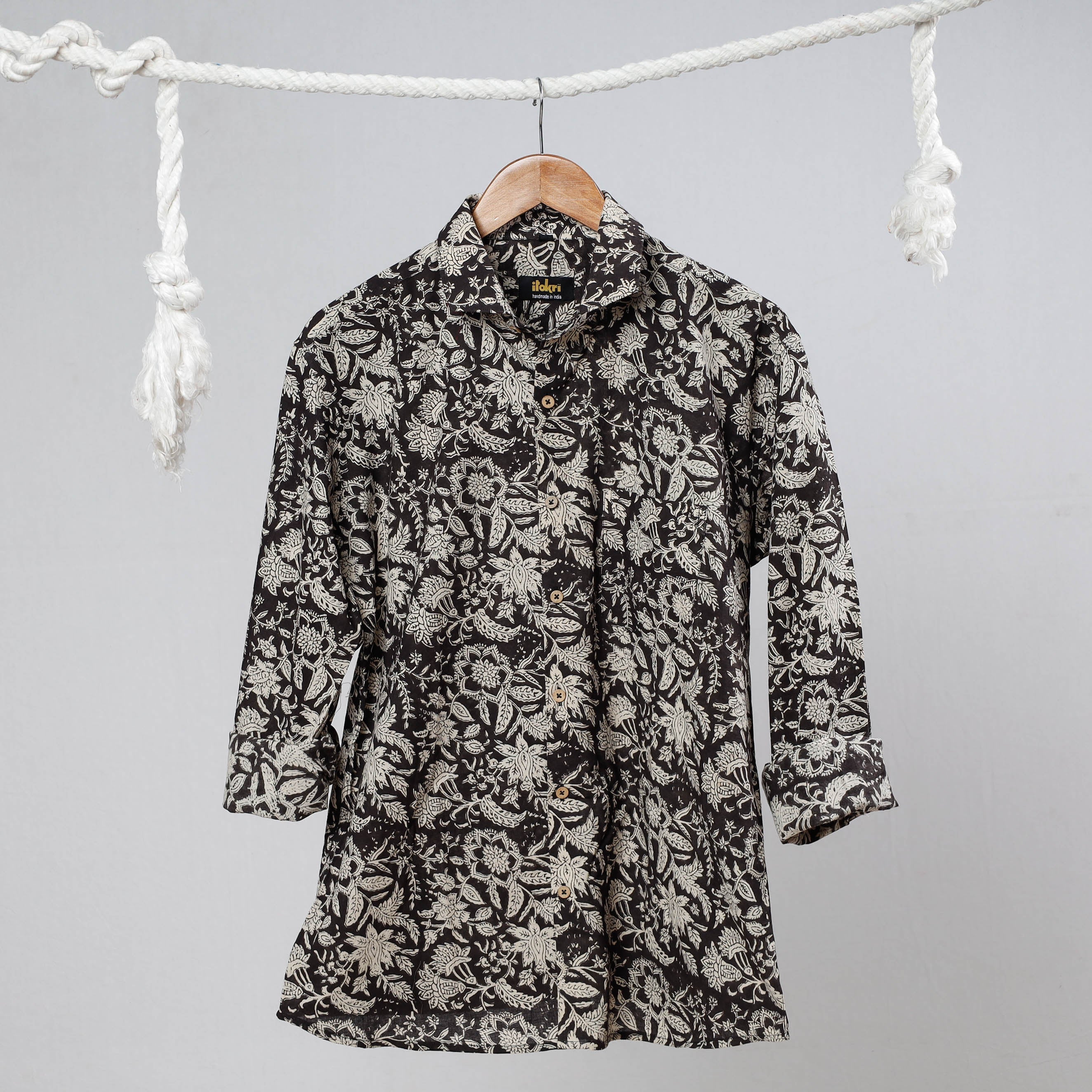 ITOKRI CASUALS Black - Bagru Dabu Block Printed Cotton Men Full Sleeve Shirt