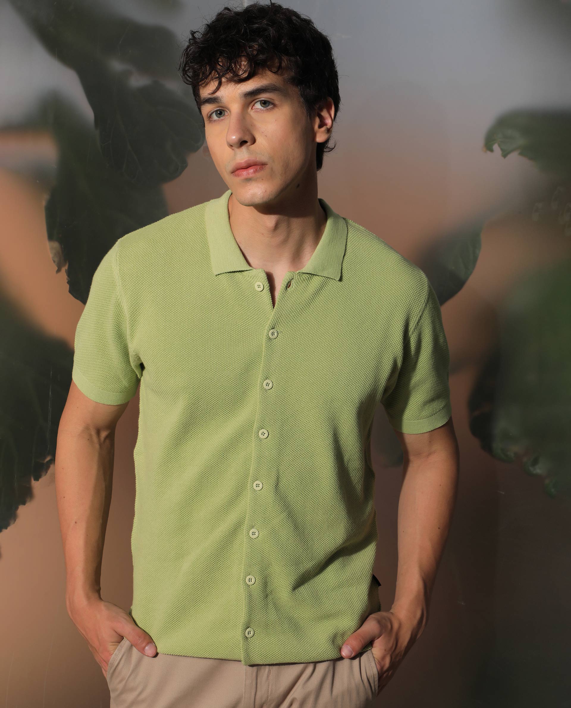 Rare Rabbit Men'S Alias Ss Light Green Shirt Cotton Fabric Collared Neck Short Sleeves Solid Print - view 7
