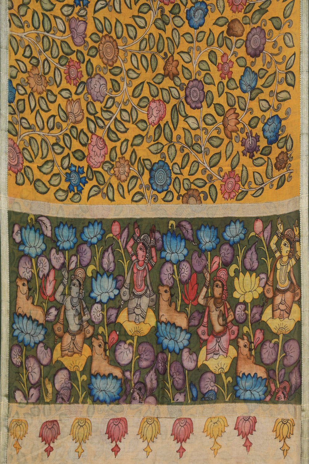 Kalanjali Kalamkari Hand-Painted Yellow Saree - view 3