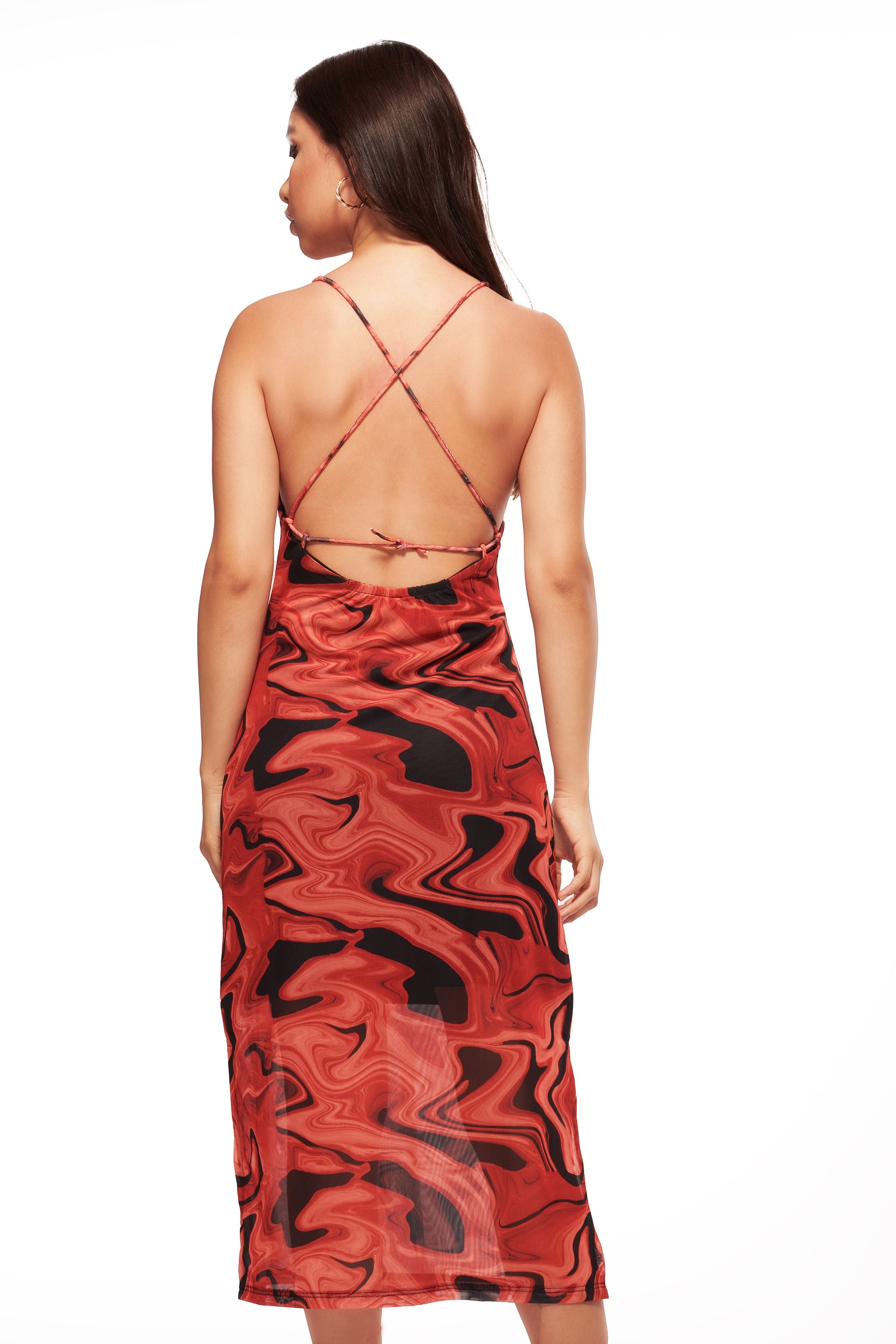 Y2K Printed Mesh Layered Midi Dress - view 2