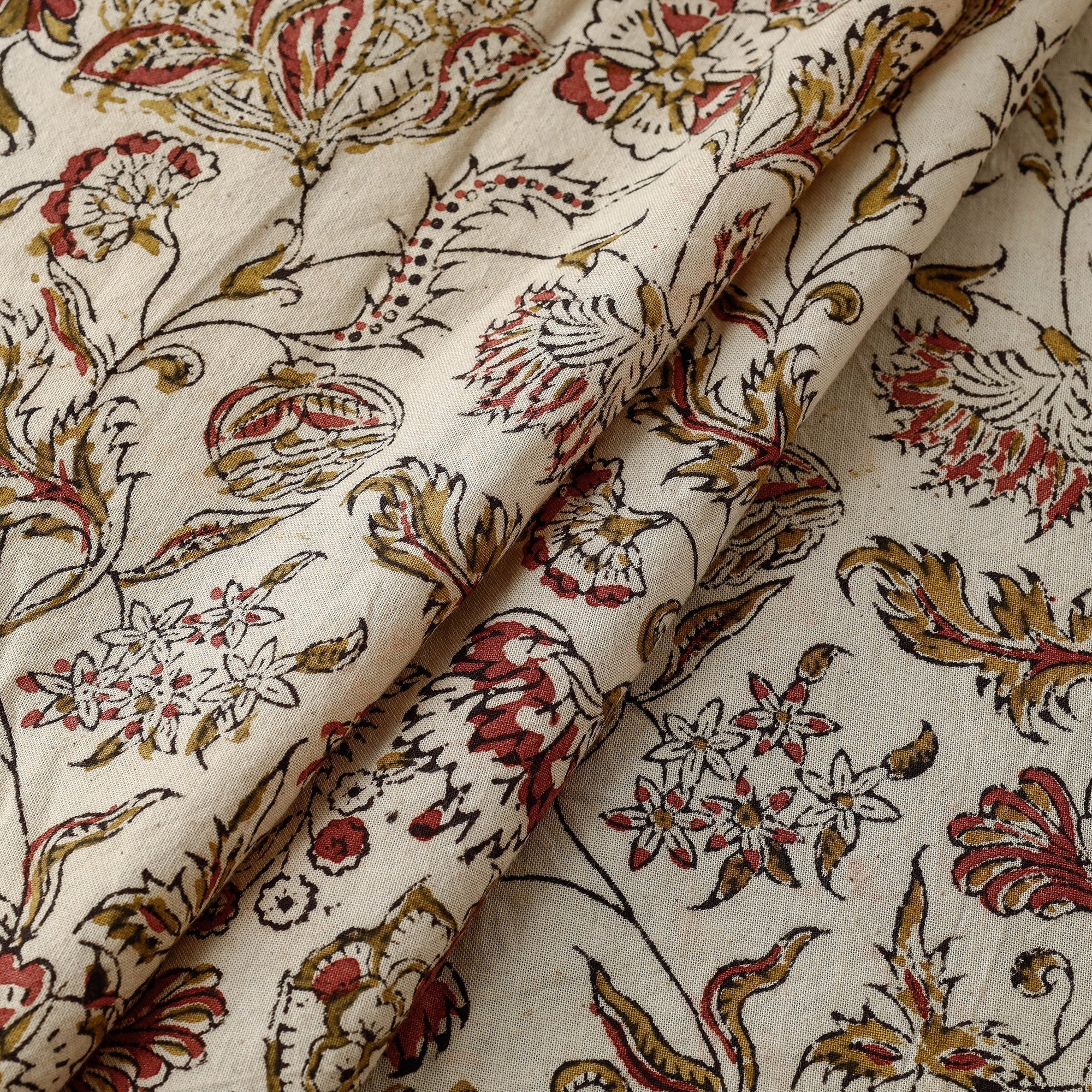 PITCHUKA SRINIVAS KALAMKARI PEDANA Beige - Pedana Kalamkari Hand Block Printed Cotton Fabric - view 2