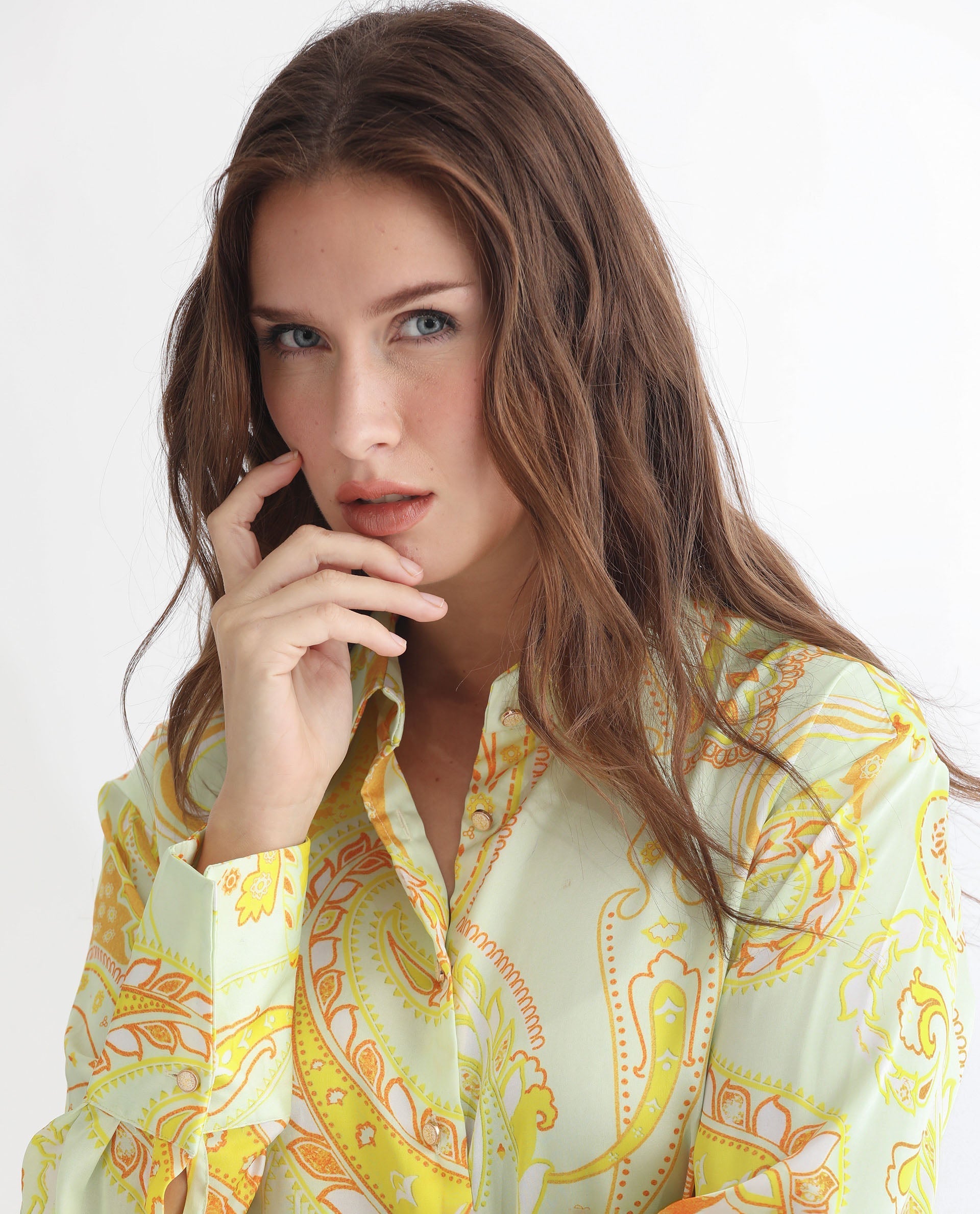 Rareism Women Lander Light Yellow Polyester Fabric Full Sleeves Button Closure Shirt Collar Regular Fit Paisley Print Top - view 5