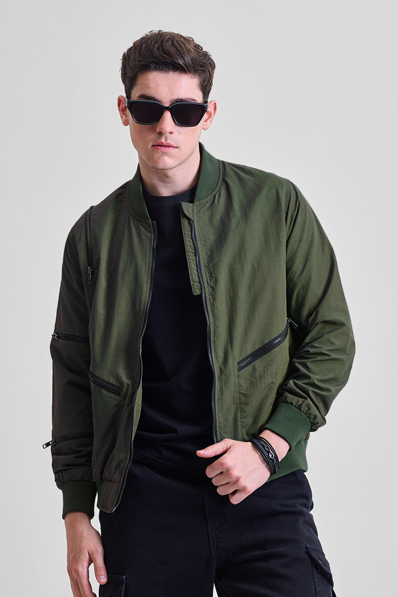 SNITCH Olive Multi-Zip Relaxed Fit Jacket - view 5