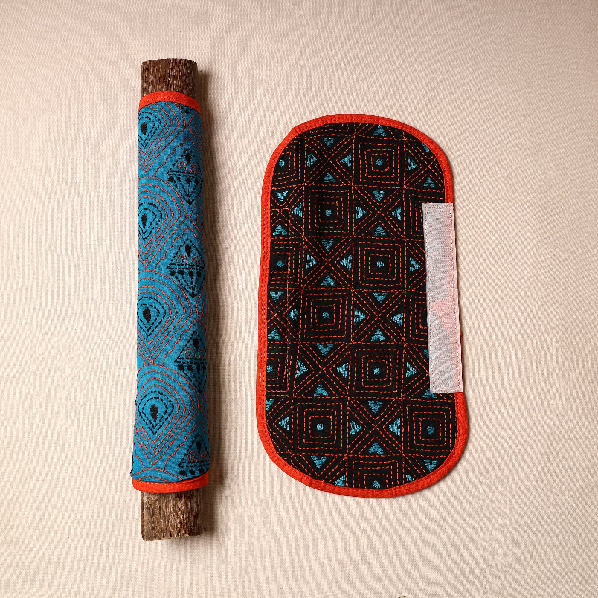 ASALKAAR Blue - Bengal Kantha Work Handmade Fridge Handle Cover (Set of 2) 49 - view 2