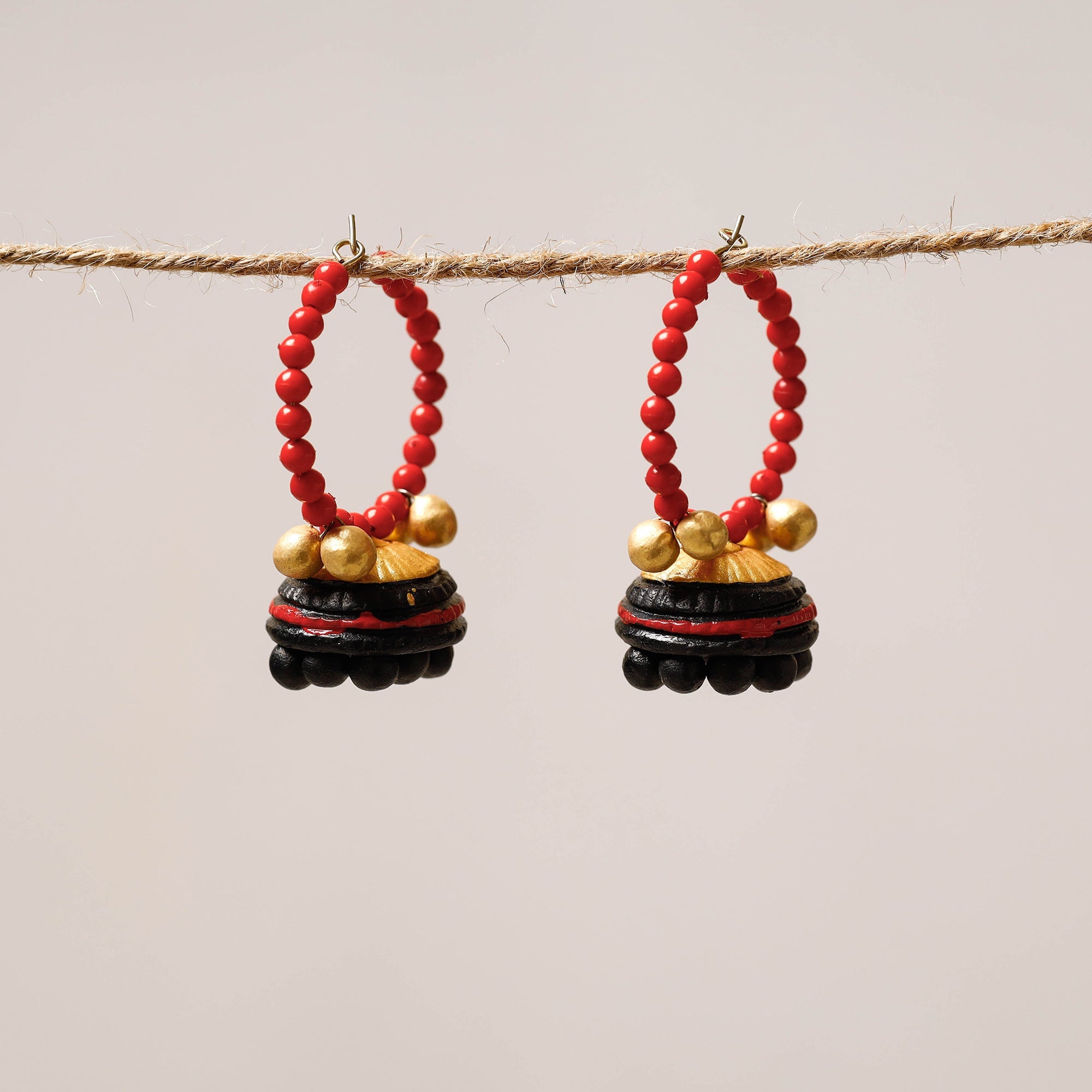 KHUSHBASH - HAPPY LOOM OF EAST Bishnupur Handpainted Terracotta Jhumki Earrings