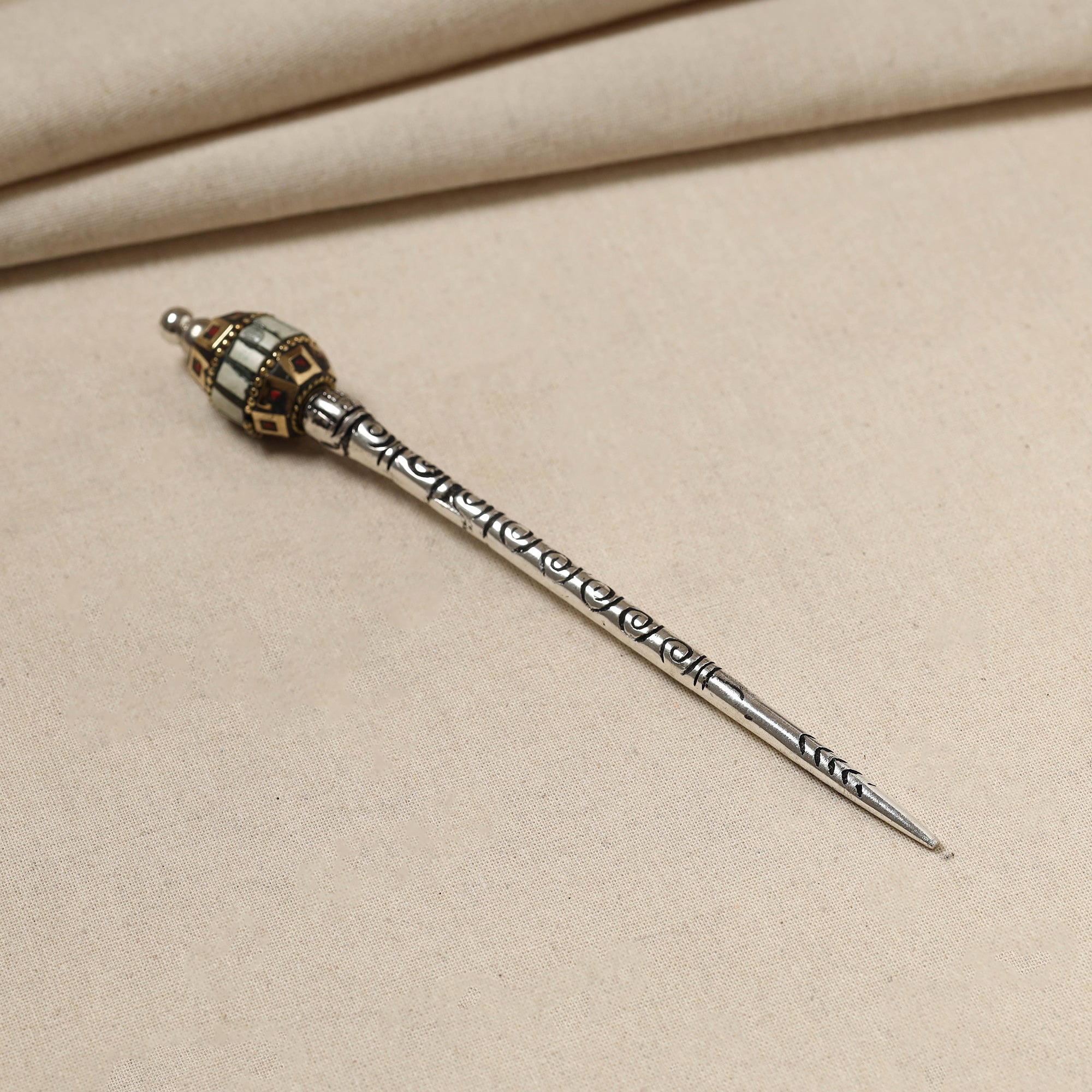 WHITE RIVER STORIES Antique Finish Oxidised German Silver Juda Stick