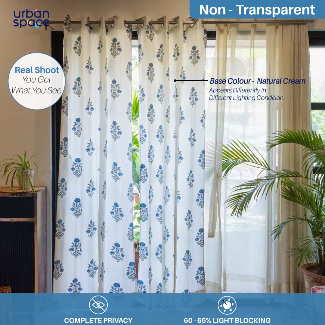 Urban Space -Home Furnishing Store 100% Cotton Ethnic Room Darkening Curtains For Living Room, Pack of 2 Curtains - Liberty Blue - view 2