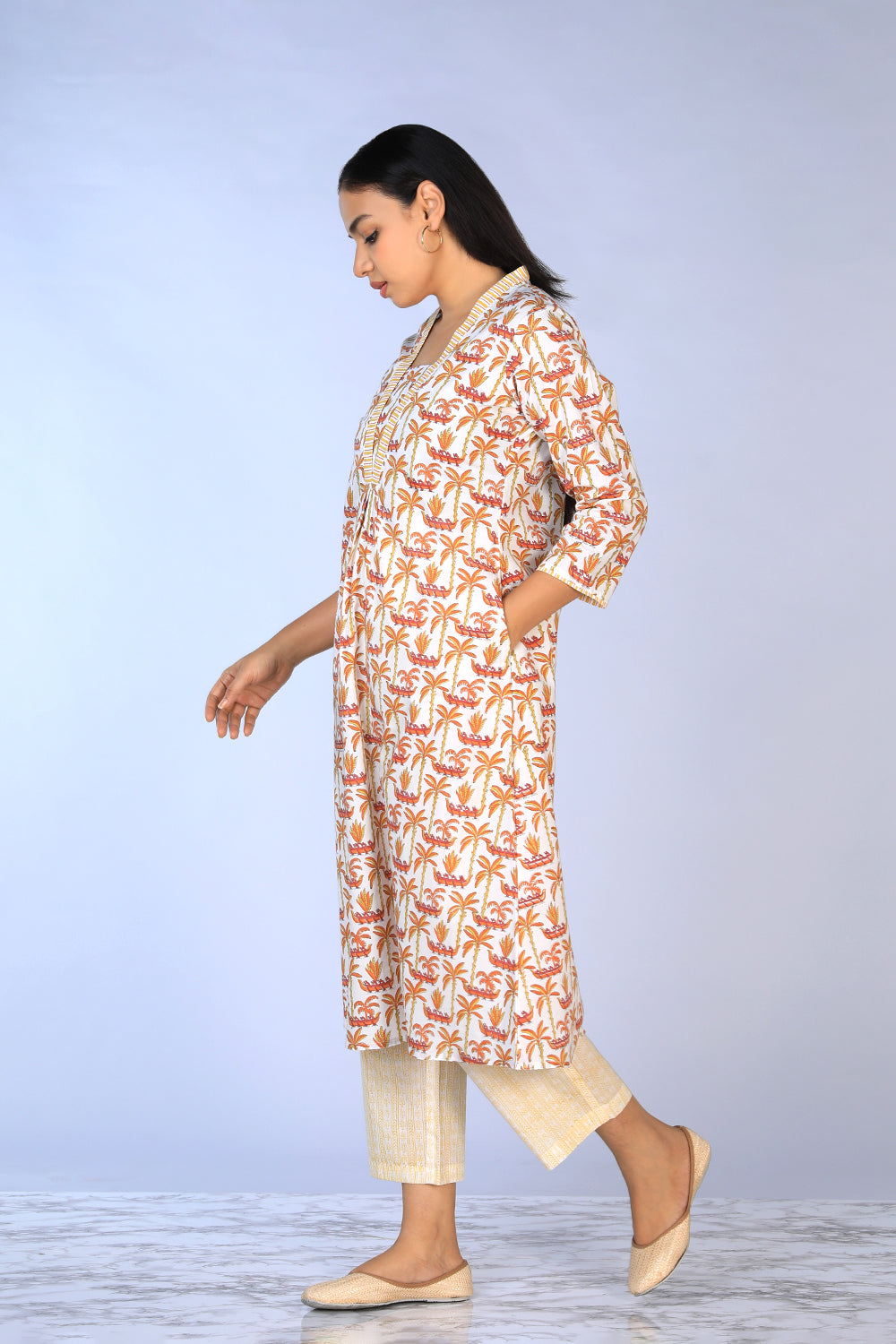 Kalanjali Ethnics Handblock Printed A-line Kurti with pants set - view 6