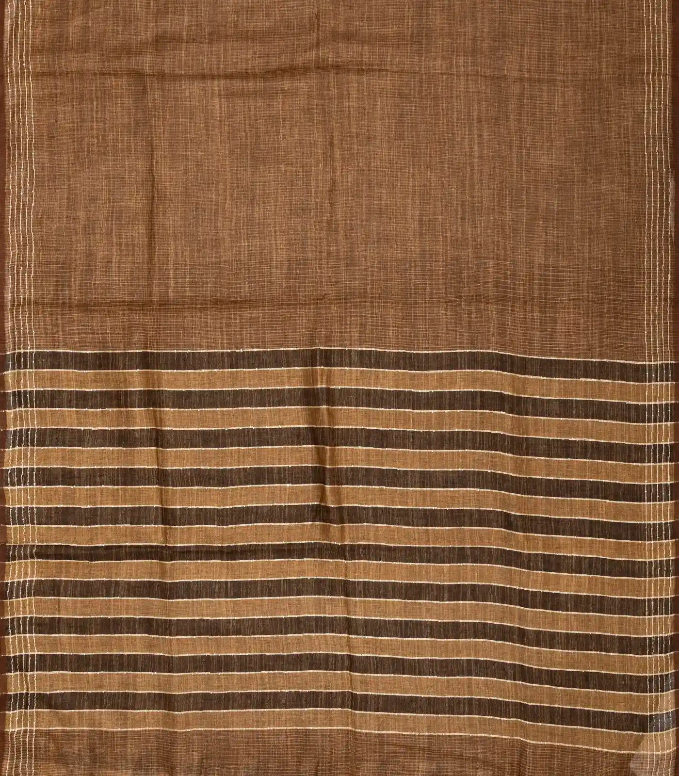 RmKV Brown Handloom Linen Saree With Striped Pallu - view 4