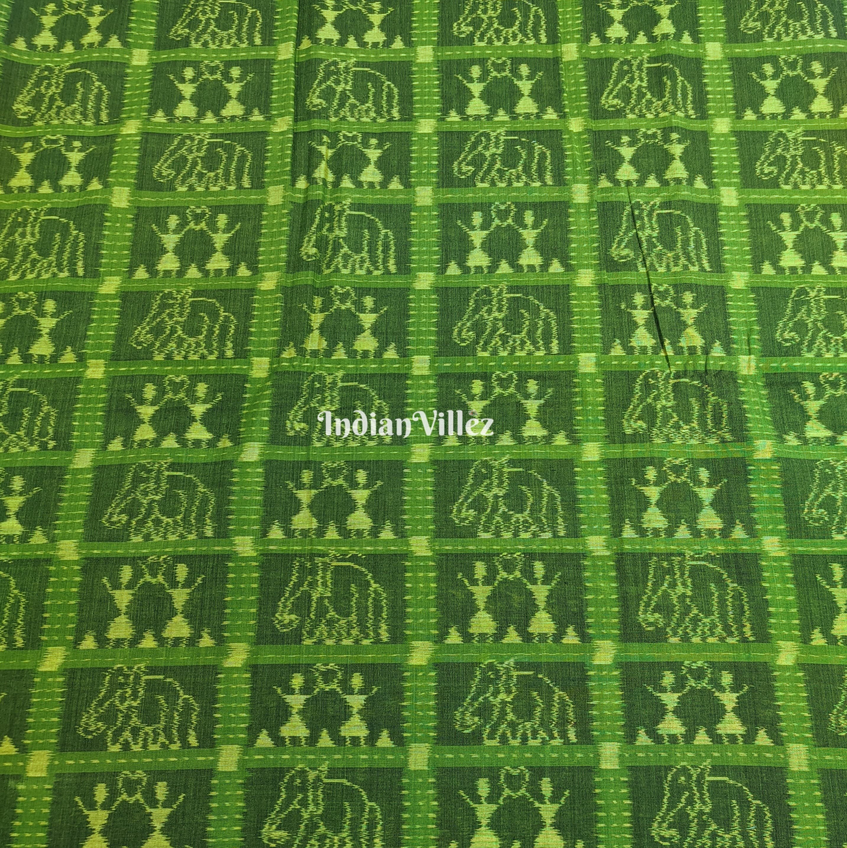 IndianVillèz Army Green Dual Tone Sambalpuri Ikat Cotton Fabric - view 2