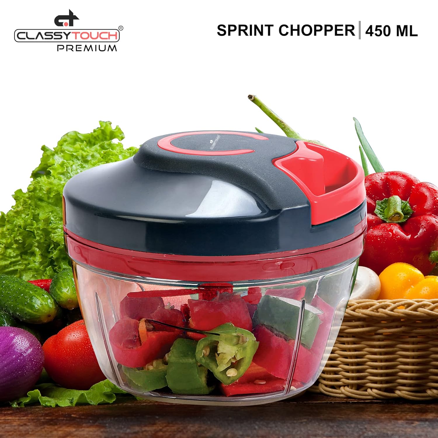 Classy Touch Manual Food Chopper | Red & Black - view 2