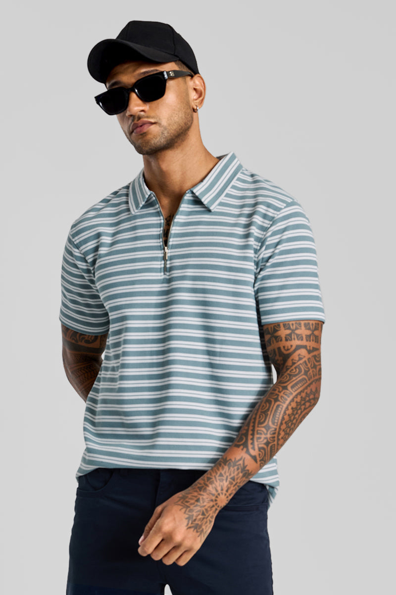 SNITCH Light Blue Zipper Polo T-Shirt