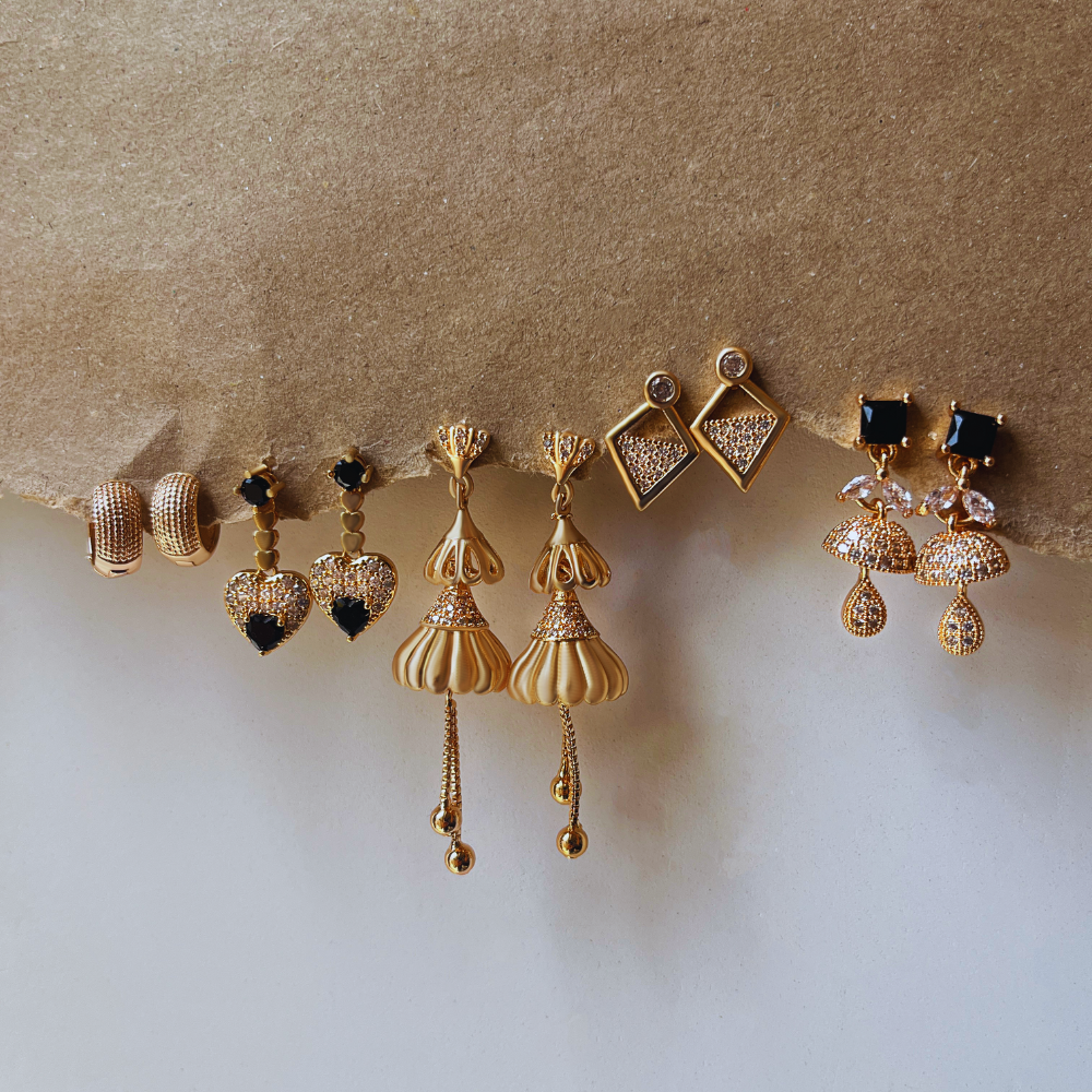 Branta Set of 5 Minimal Jhumkas and Elegant Earrings - view 2