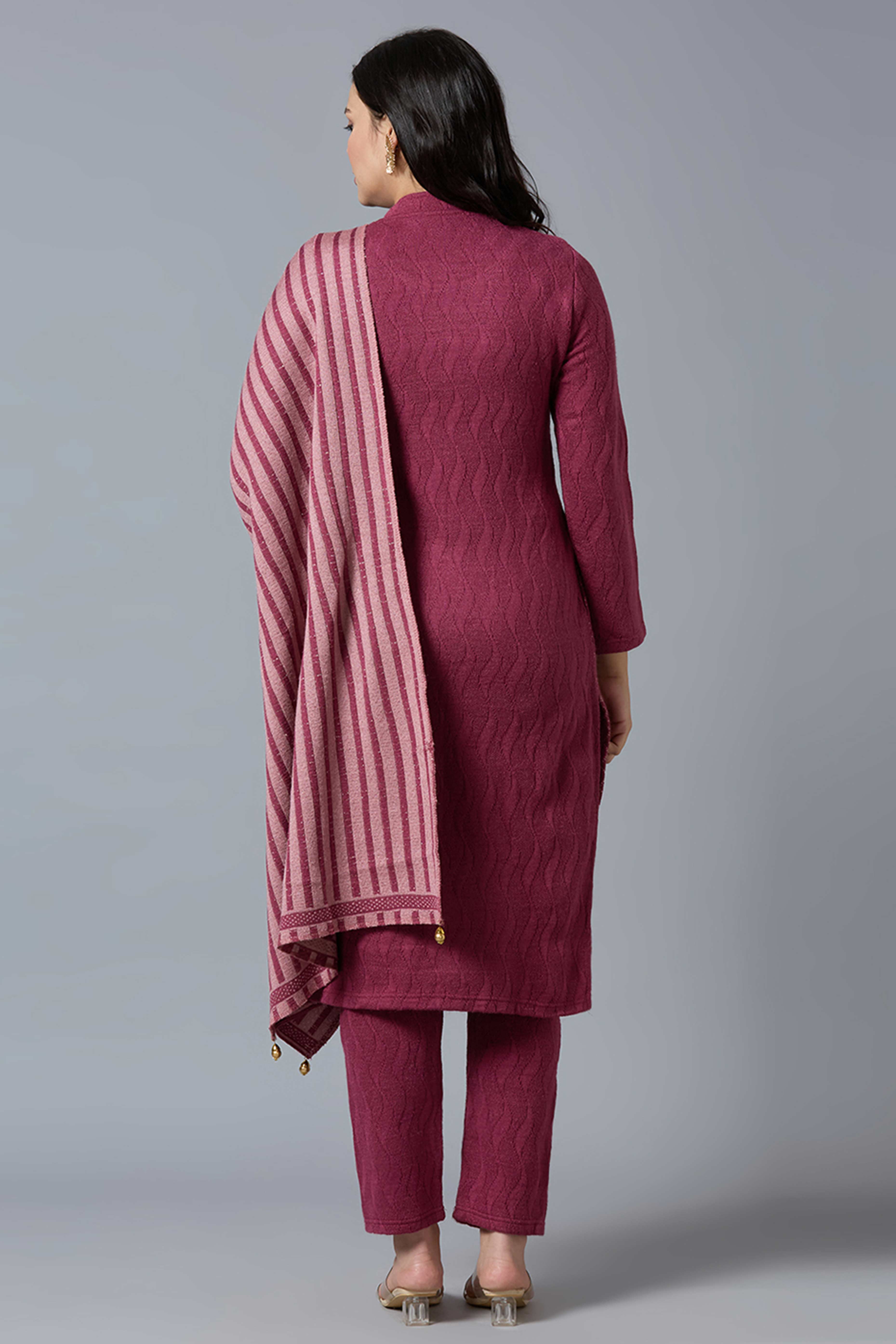 Peachmode Maroon Woven Woolen Straight Salwar Suit - view 3