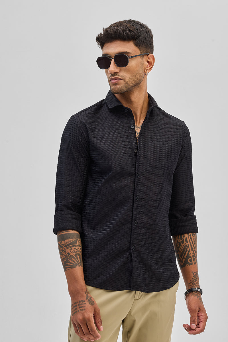 SNITCH Black Self-Design Shirt
