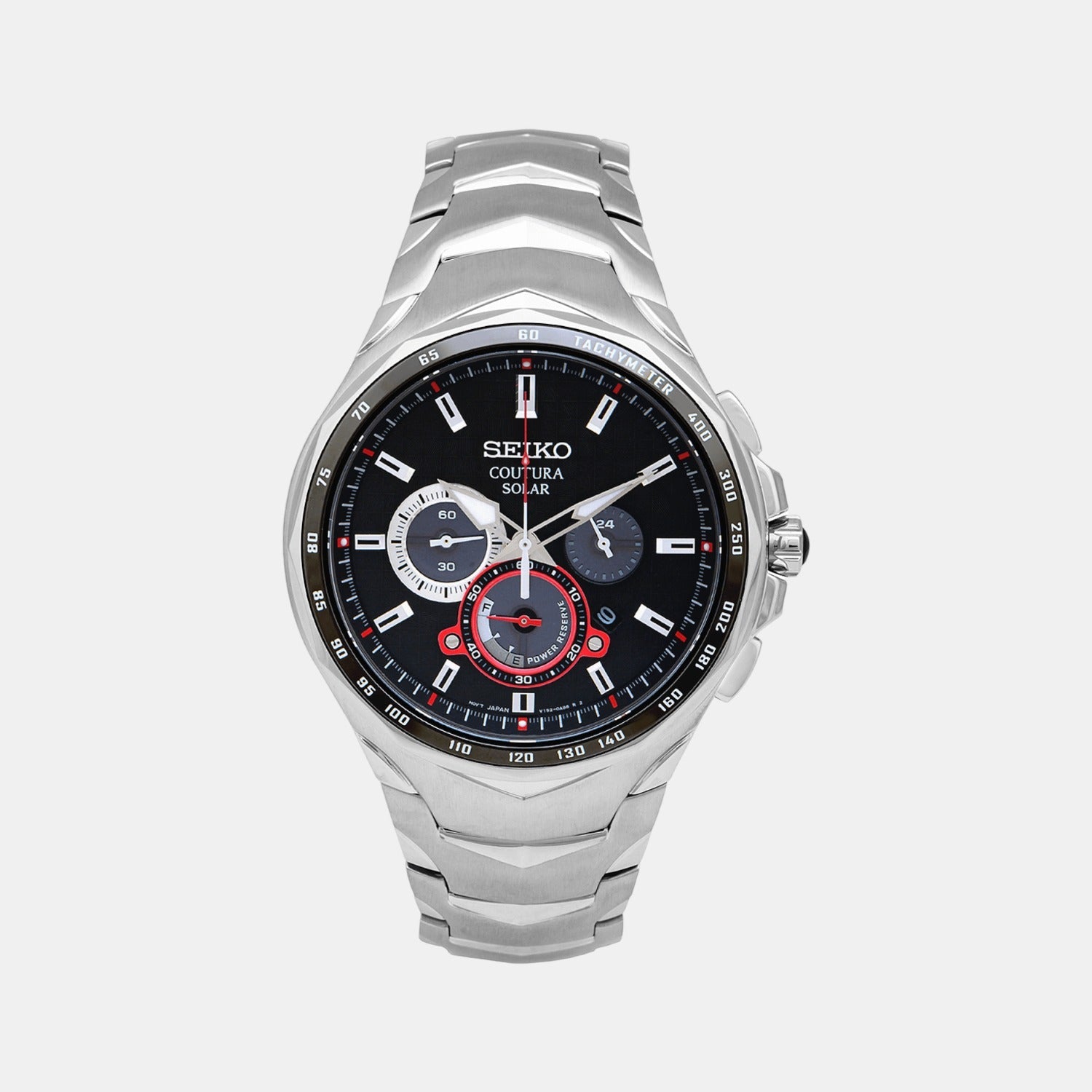 Seiko Coutura Men Solar Black Dial Chronograph Stainless Steel Watch SSC743P9