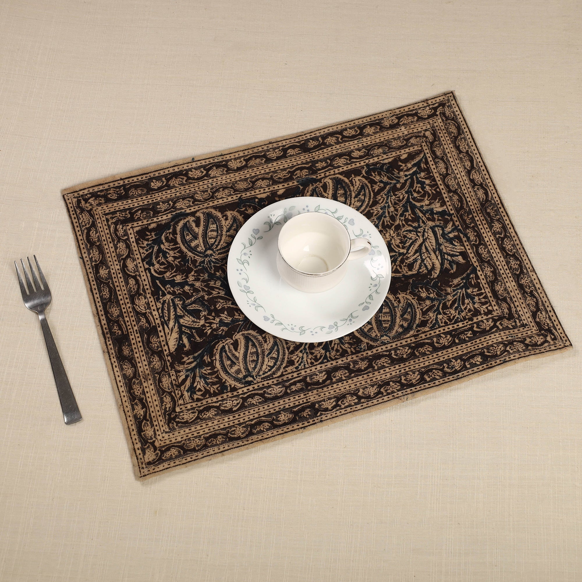 PITCHUKA SRINIVAS KALAMKARI PEDANA Brown - Original Pedana Kalamkari Block Printed Cotton Table Mat (18 x 13 in) 15