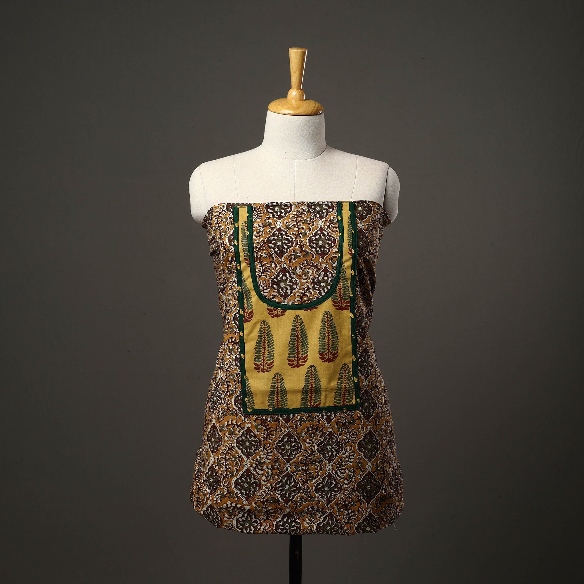 NOORI BAZAR Brown - Bagru Print Cotton Kurta Material with Patchwork (3.1m) 16