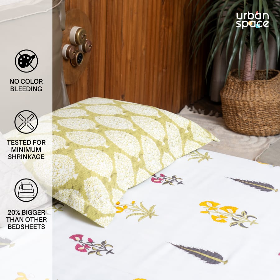Urban Space -Home Furnishing Store Fitted King Size Cotton Bedsheet - High Garden Yellow - view 4