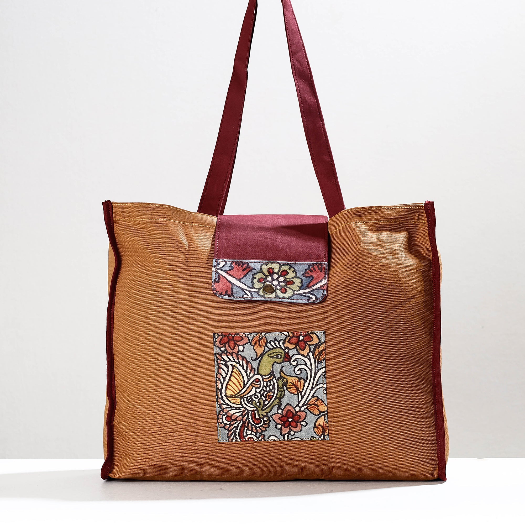 DWARAKA PLUS Brown - Handpainted Kalamkari Natural Dyed Cotton Shoulder Bag