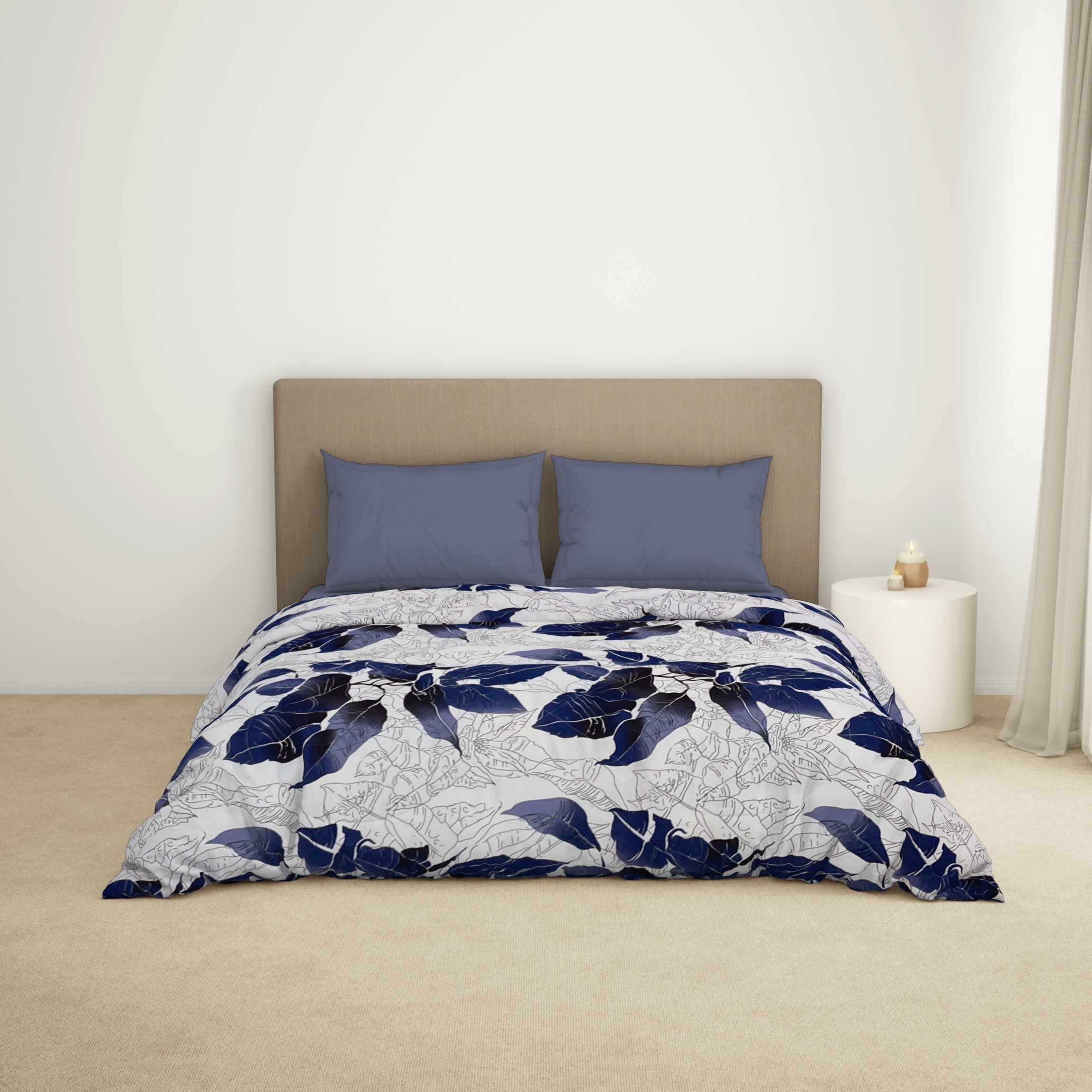 Spaces India Floral Light Silver - Light Silver Microfiber Shell Double Quilt / AC Comforter - Bliss By Welspun