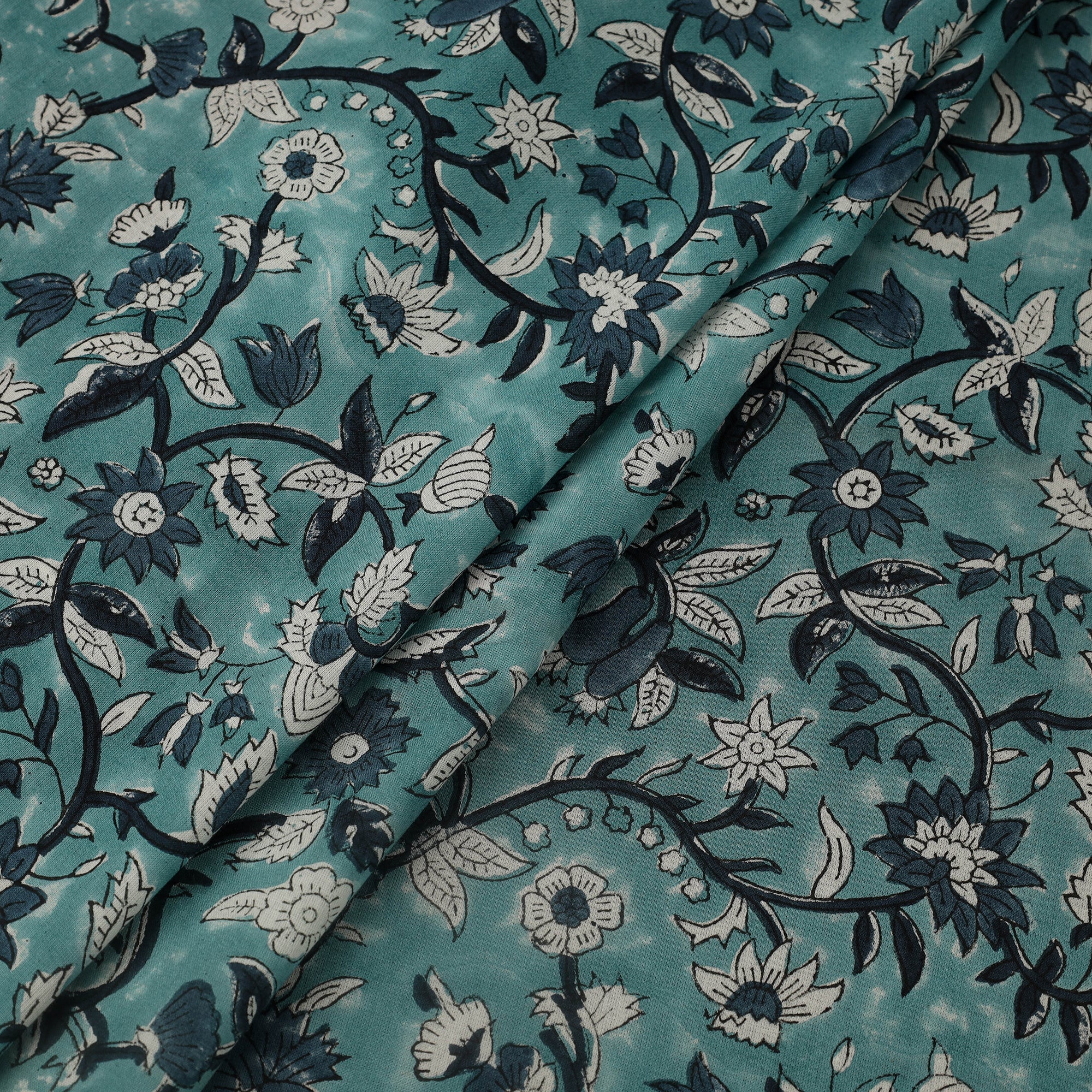 ARTISAN HAND BLOCK PRINTS Blue - Block Print Cotton Sanganeri Fabric 22 - view 2