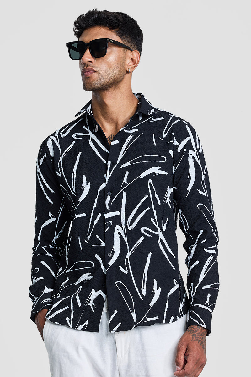 SNITCH Black Textured Abstract Shirt