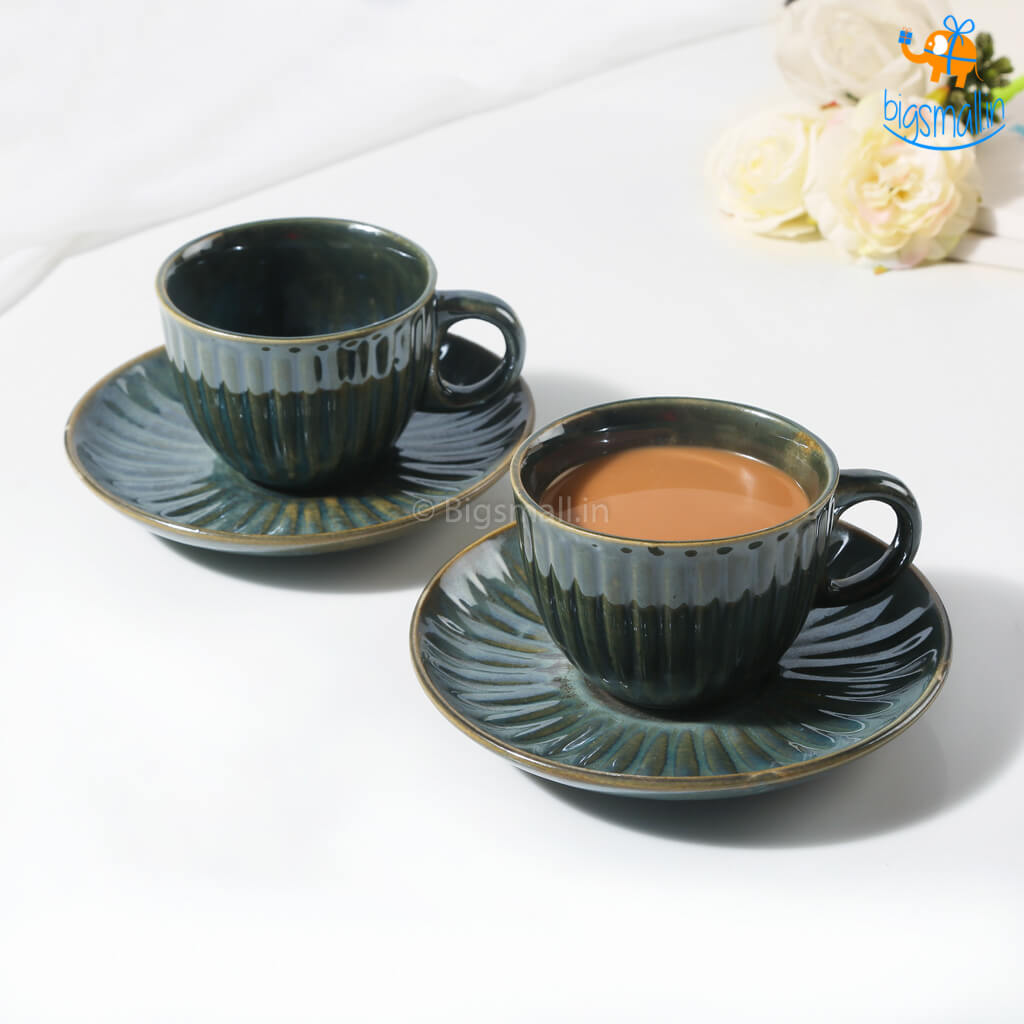 Fancy Glazed Ceramic Tea Cup with Saucer - view 2
