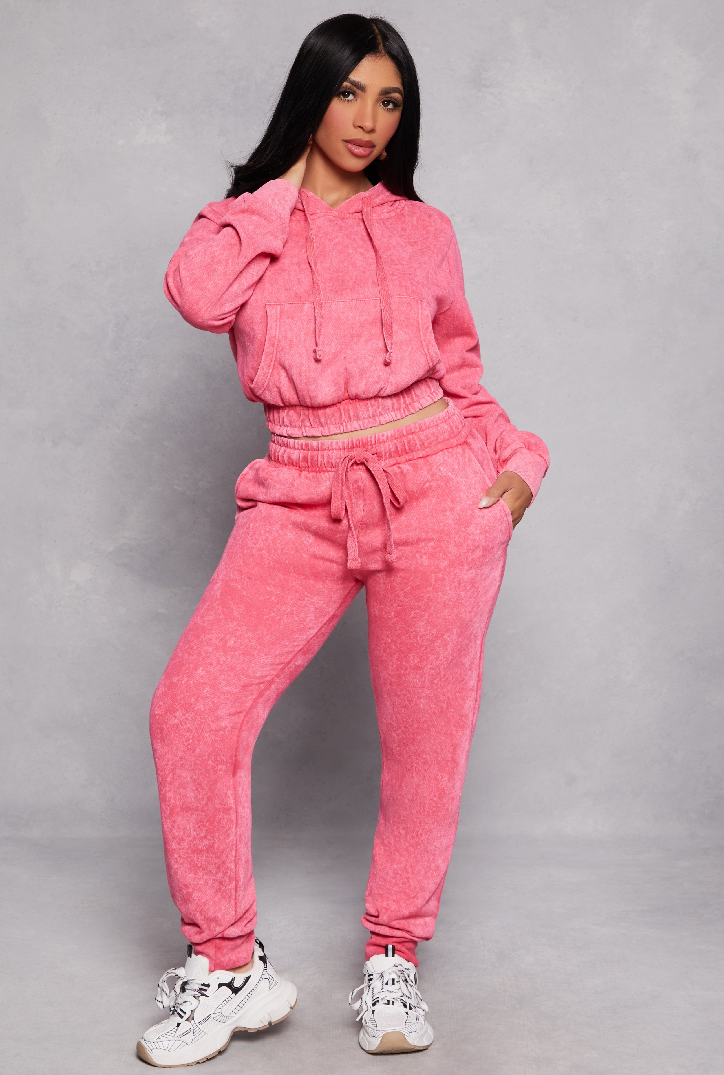 Rainbow Shops Fleece Acid Wash Drawstring Joggers