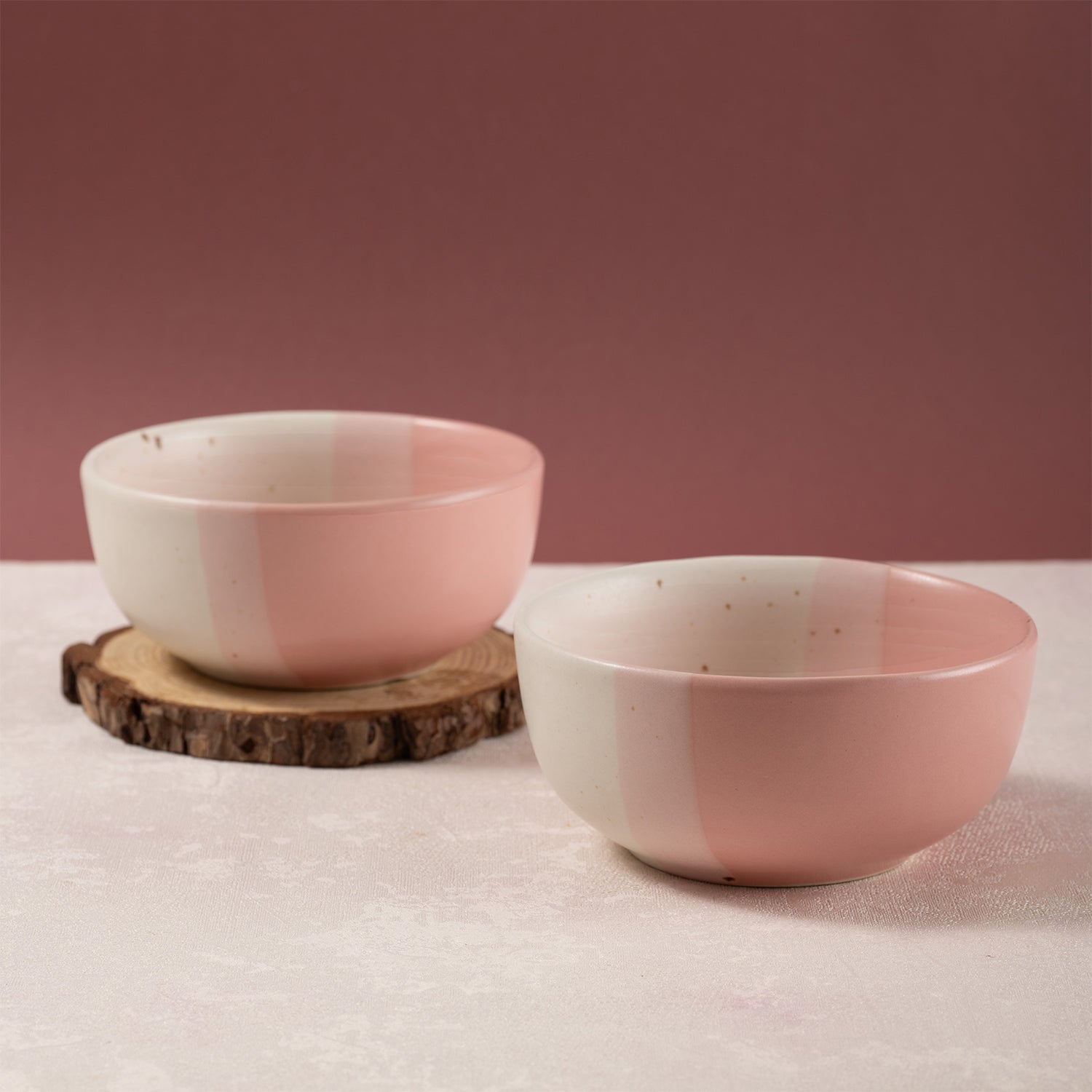 Urban Space Home Furnishing Handmade Ceramic Snack Bowls, Ramen Soup bowls, Serving Bowls, Set of 2, Pink Pearl