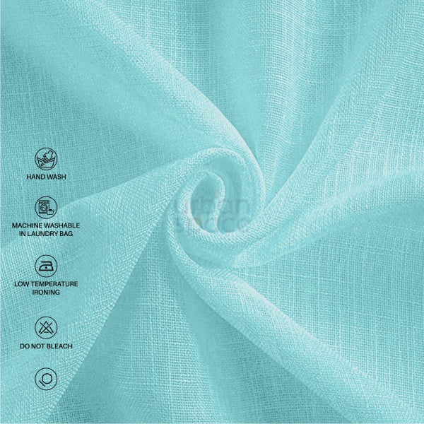Urban Space -Home Furnishing Store Sheer Curtain for Living Room with linen texture, Net Curtain for balcony, Pack of 2 Curtains - Aqua Blue