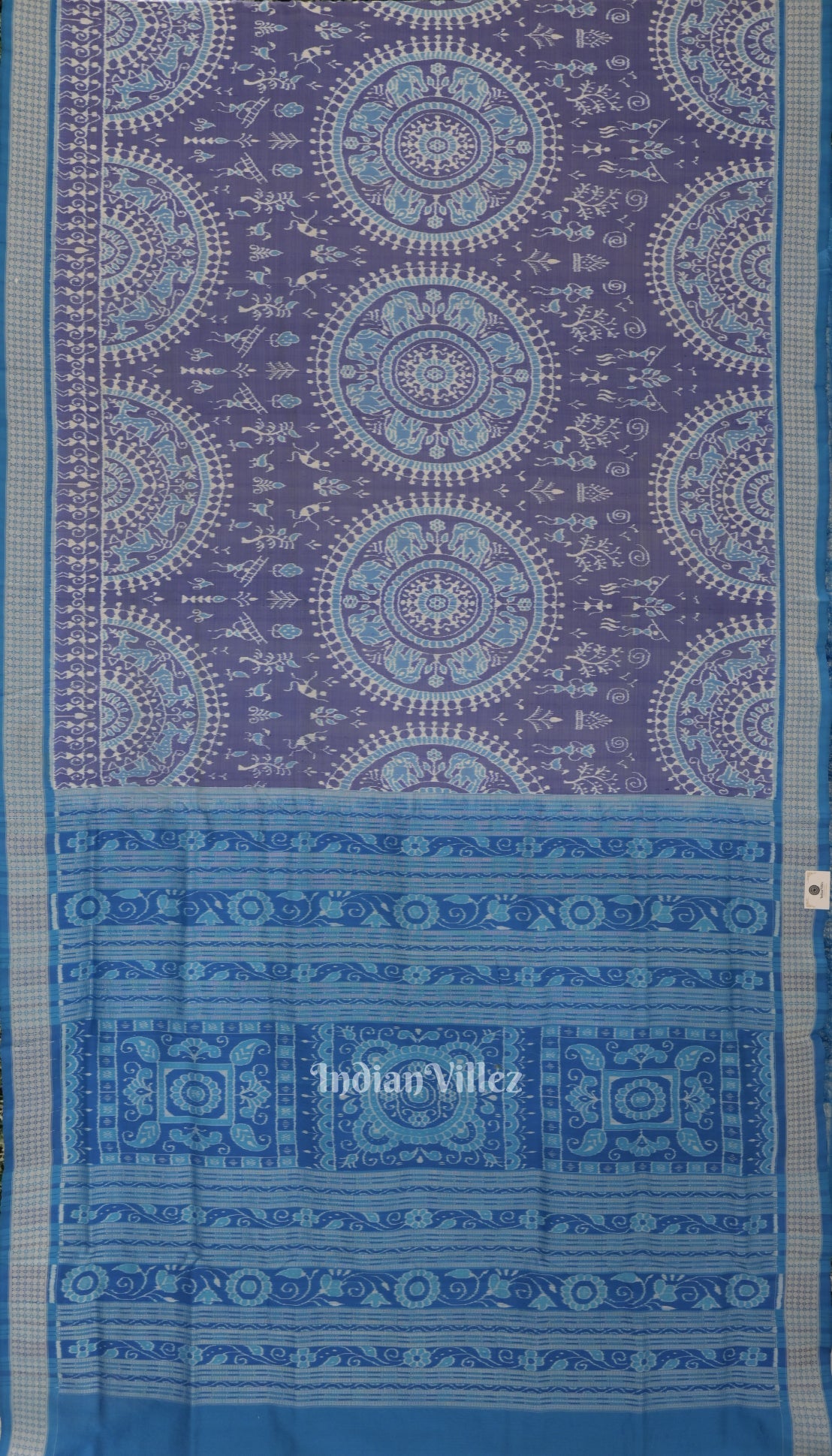 IndianVillèz Navy Blue Tribal Theme Odisha Ikat Sambalpuri Silk Saree
