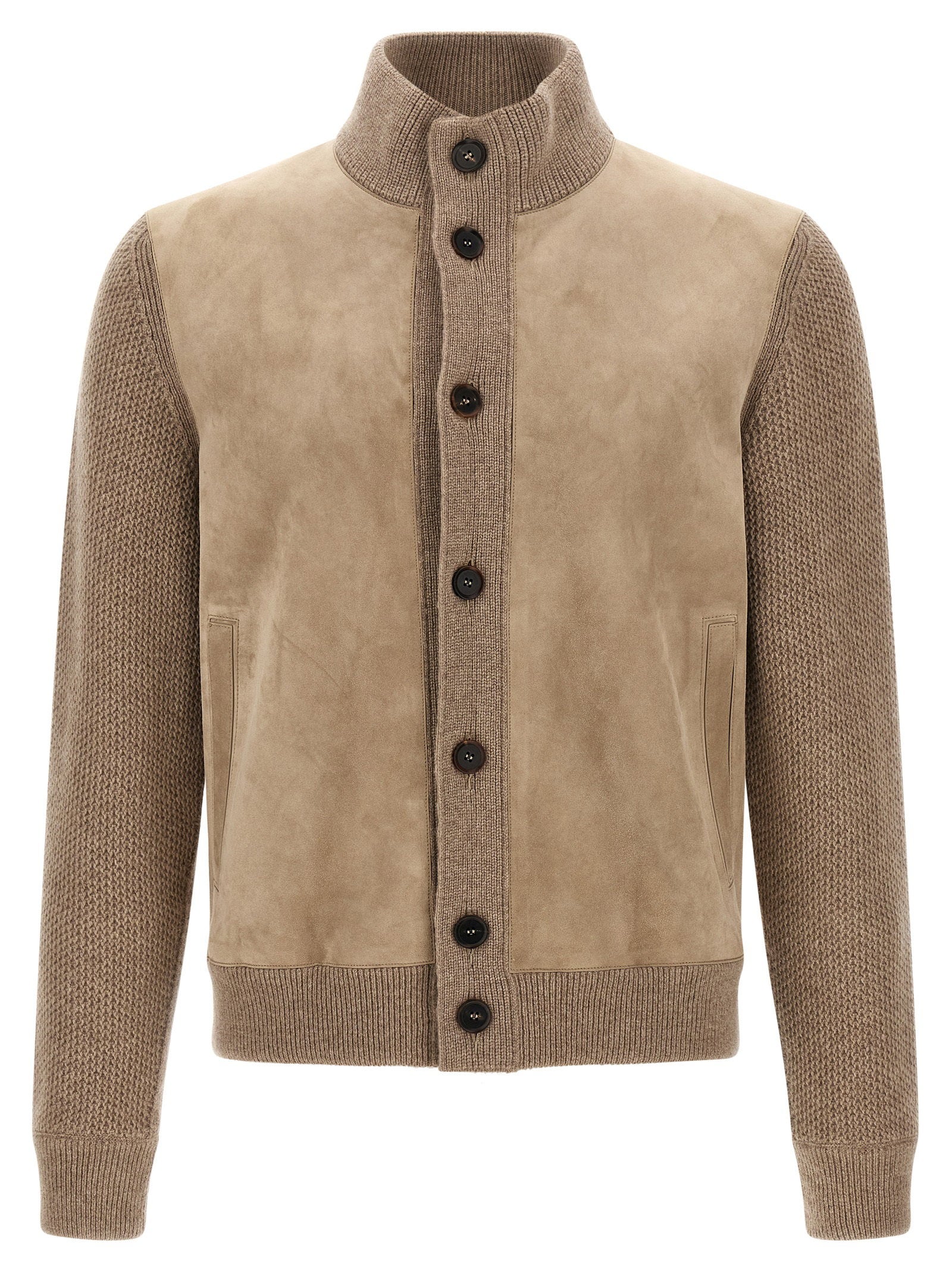 Zegna Suede Panel Cardigan – 100% cashmere
