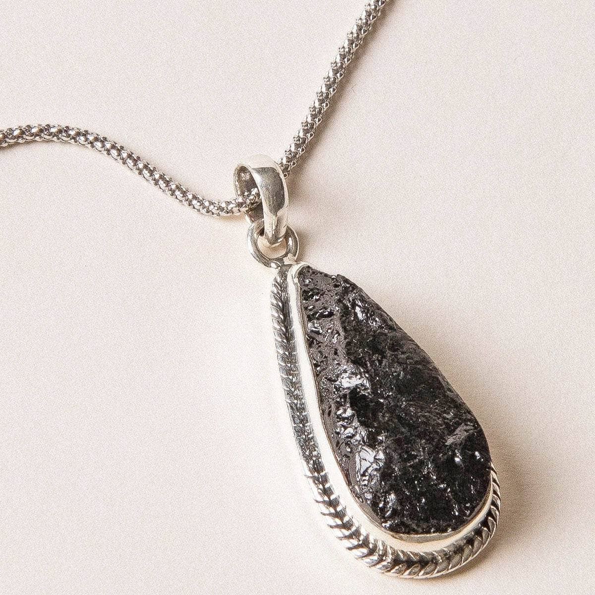 Tiny Rituals Vintage Raw Black Tourmaline Teardrop Silver Pendant - view 3