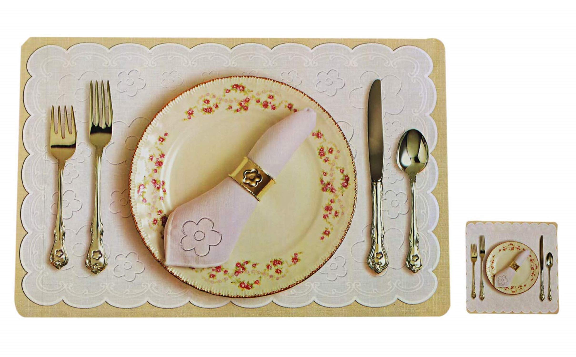 Kuber Industries Flower Pot Design PVC 6 Piece Dining Table Placemat Set with Tea Coasters (Yellow) - view 3