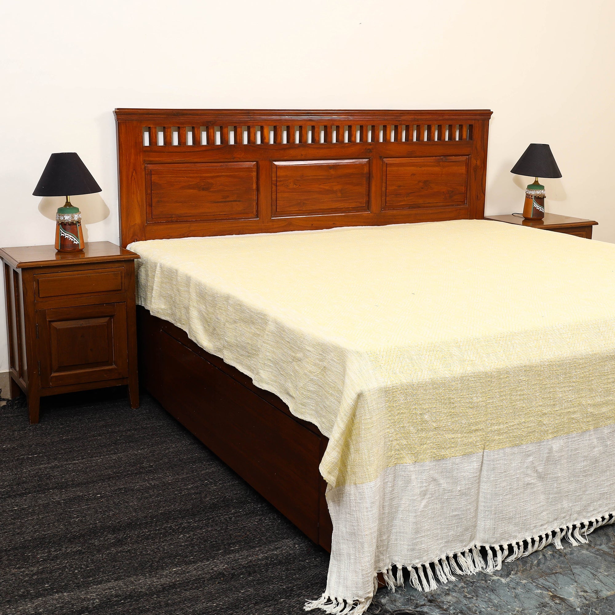 HANDLOOM VIRASAT Beige - Pure Handloom Cotton Double Bed Cover from Bijnor 06