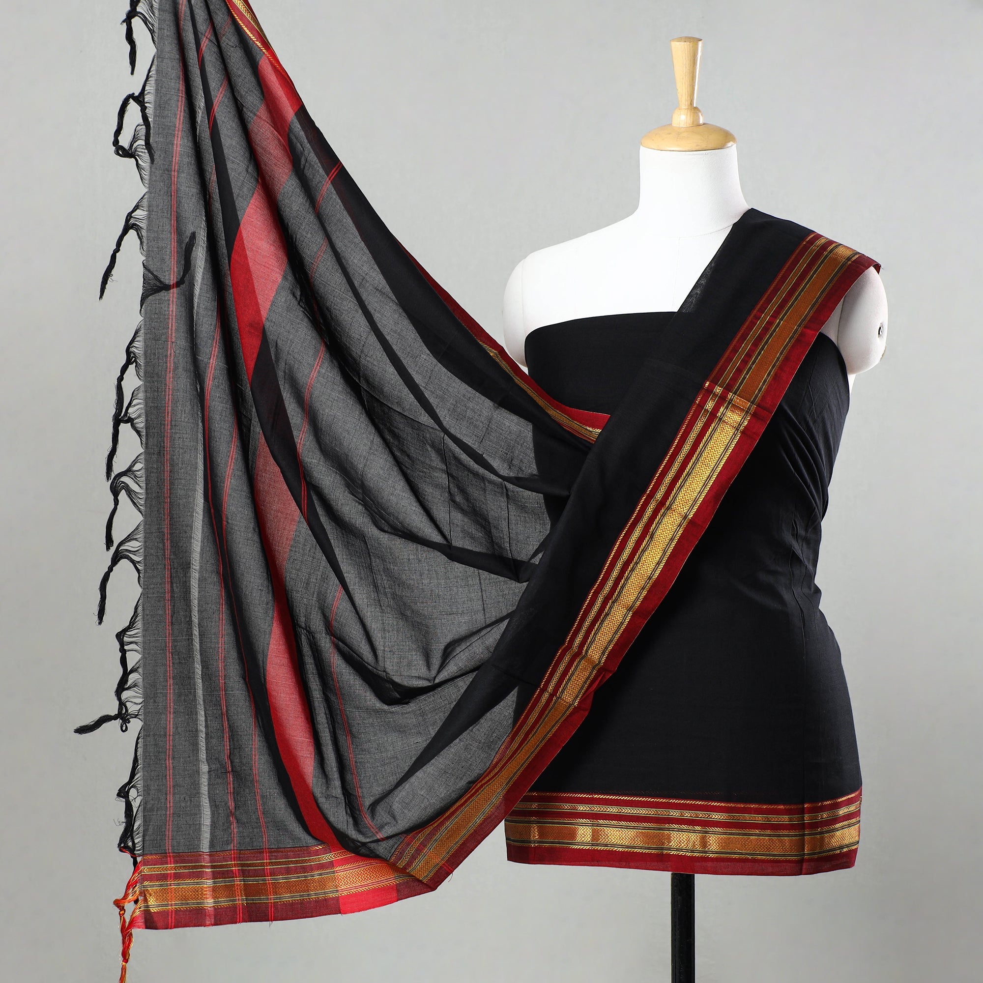 SOUTH KARGHA Black - 3pc Dharwad Cotton Suit Material Set 53
