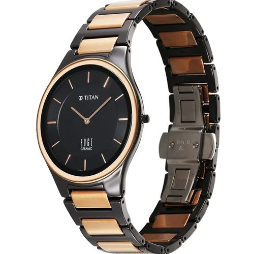 Titan Edge Ceramic Quartz in Midnight Gold with Black Dial Watch for Men 40.5mm NS1696KC01 - view 2