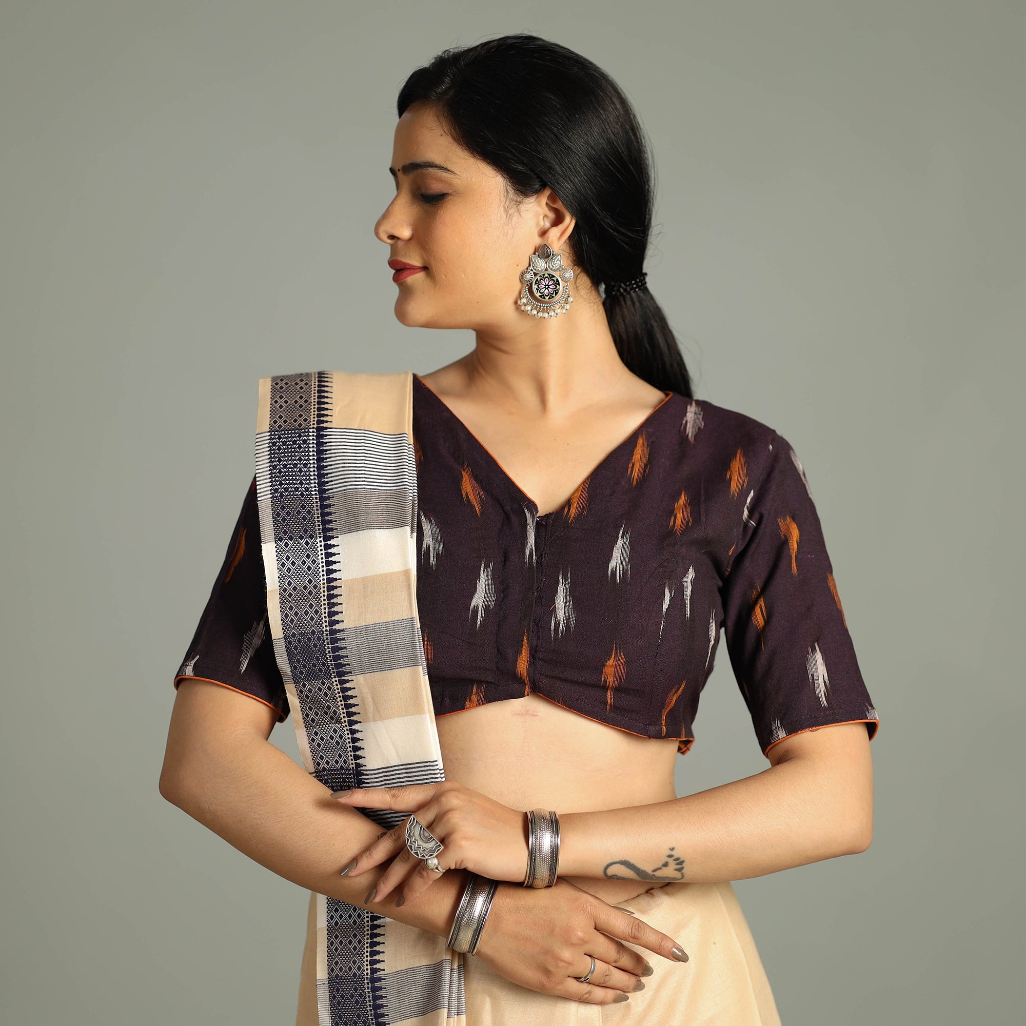 ITOKRI CASUALS Brown - Pochampally Ikat Cotton Stitched Blouse