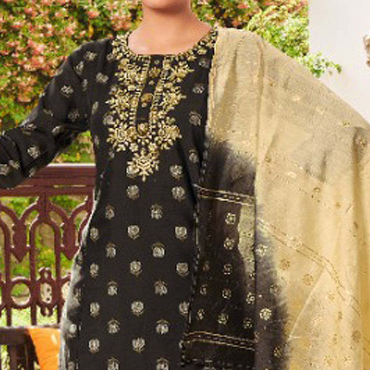 Peachmode Seller Dark Grey Floral Printed Pure Cotton Salwar suit - view 2