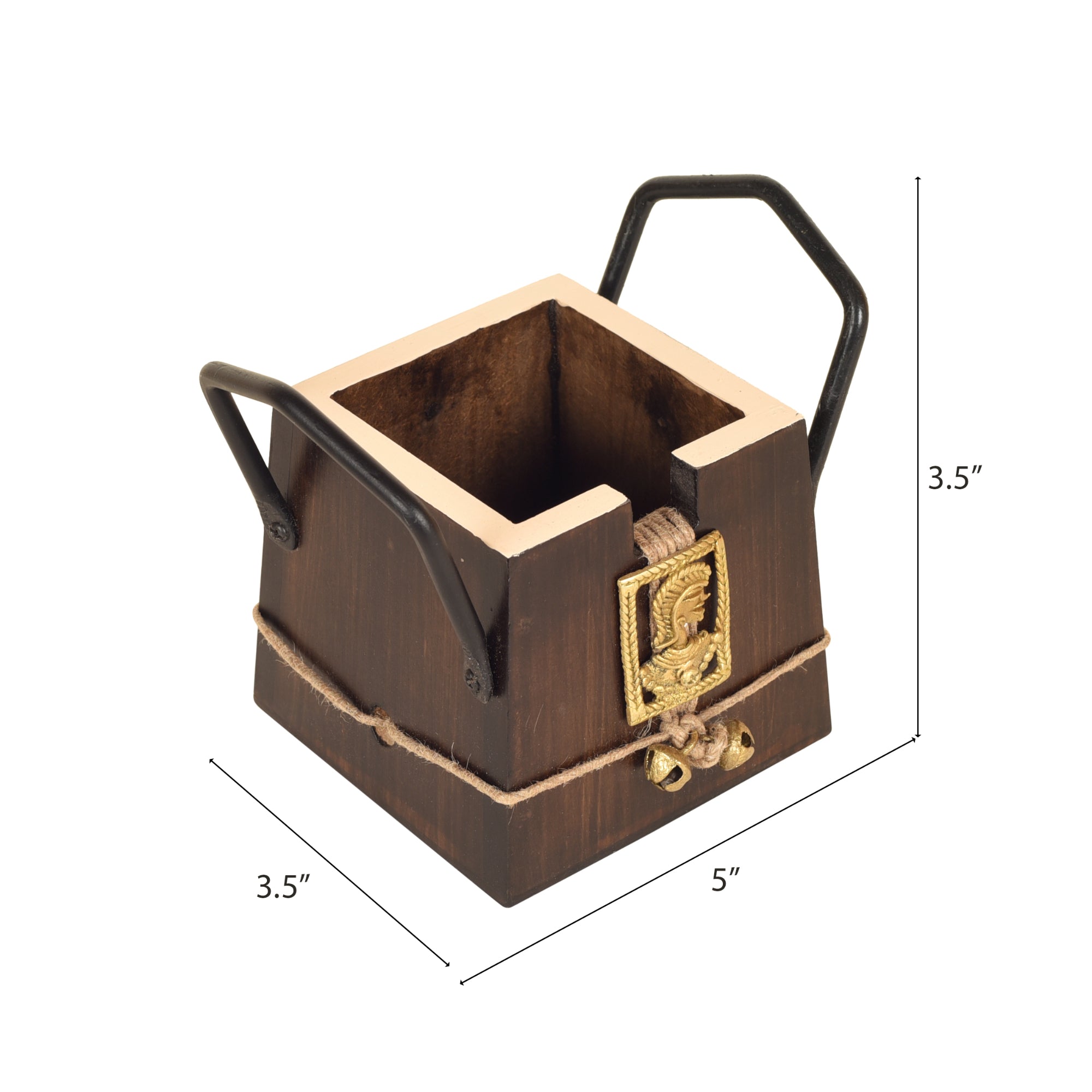 ART CREATIONS BY SUMAN SONTHALIA Brown - Handcrafted Wooden Cutlery Holder with Dhokra Art (3.5 x 5 in) - view 5