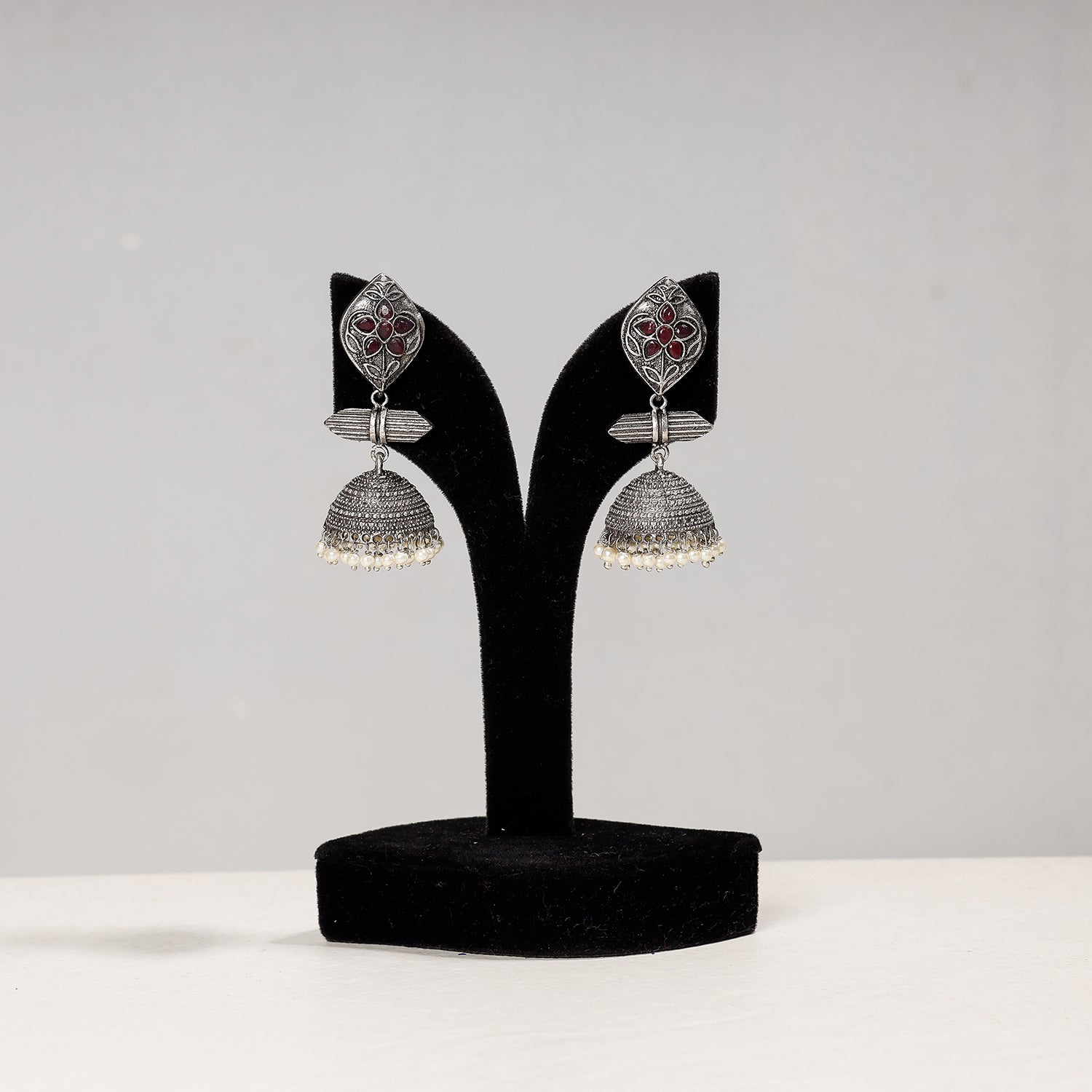 WHITE RIVER STORIES Antique Silver Finish Oxidised Brass Base Jhumki Earrings
