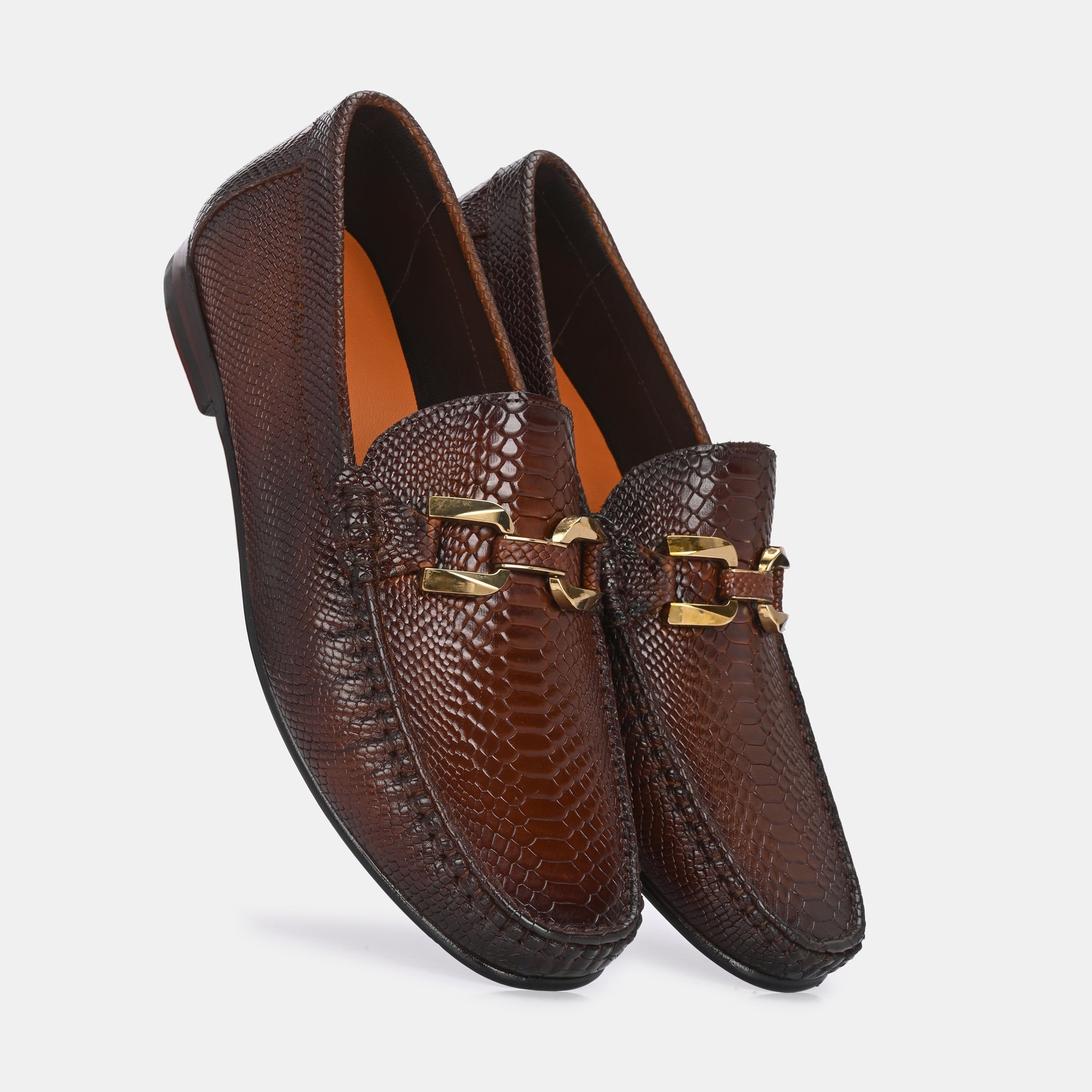 Tan Imprinted Buckled Loafers by Lafattio - view 2